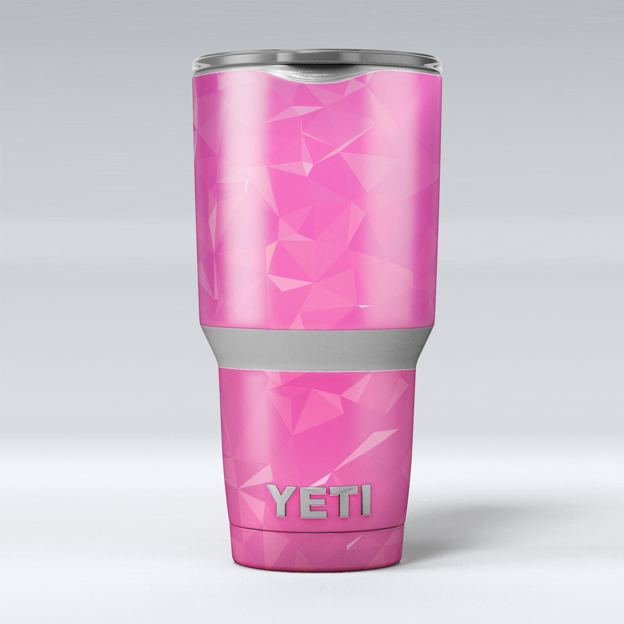 Pink Geometric V15 skin decal vinyl wrap kit for Yeti Cooler, showcasing vibrant geometric patterns and premium vinyl material.