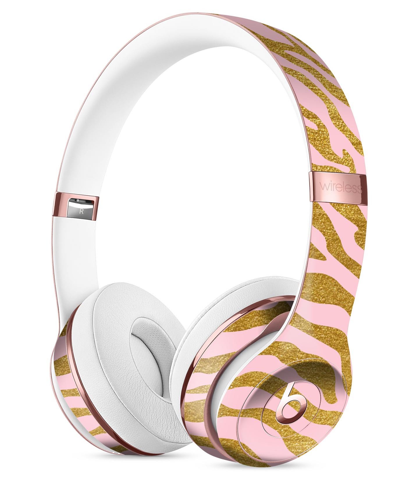 Pink Gold Flaked Animal Full-Body Skin Kit for Beats by Dre Solo 3 Wireless Headphones, showcasing a stylish design and premium quality.