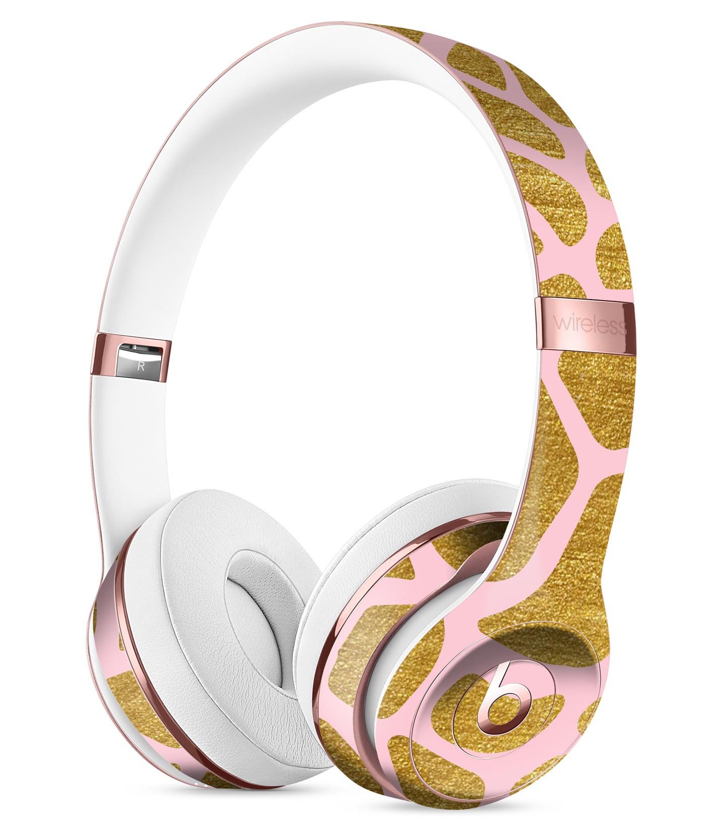 Pink Gold Flaked Animal v7 Full-Body Skin Kit for Beats by Dre Solo 3 Wireless Headphones, showcasing a stylish design and premium vinyl material.