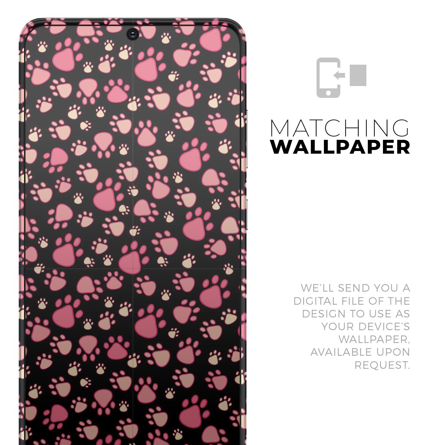 Pink paw prints design on a black skin for Samsung Galaxy S-Series, showcasing a stylish and protective accessory.