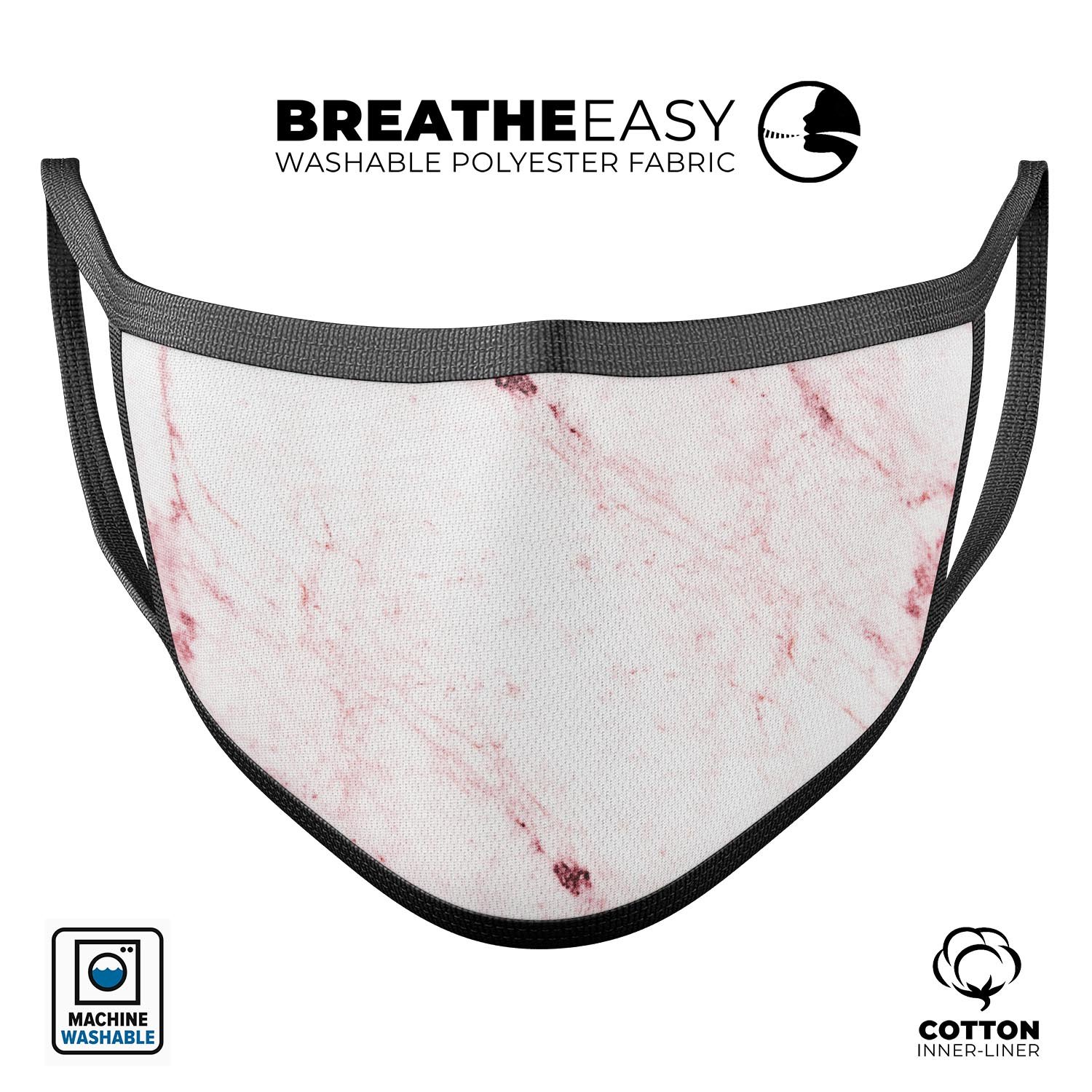 Pink Red Marble Surface mouth cover, showcasing a vibrant design with adjustable ear loops for a comfortable fit.