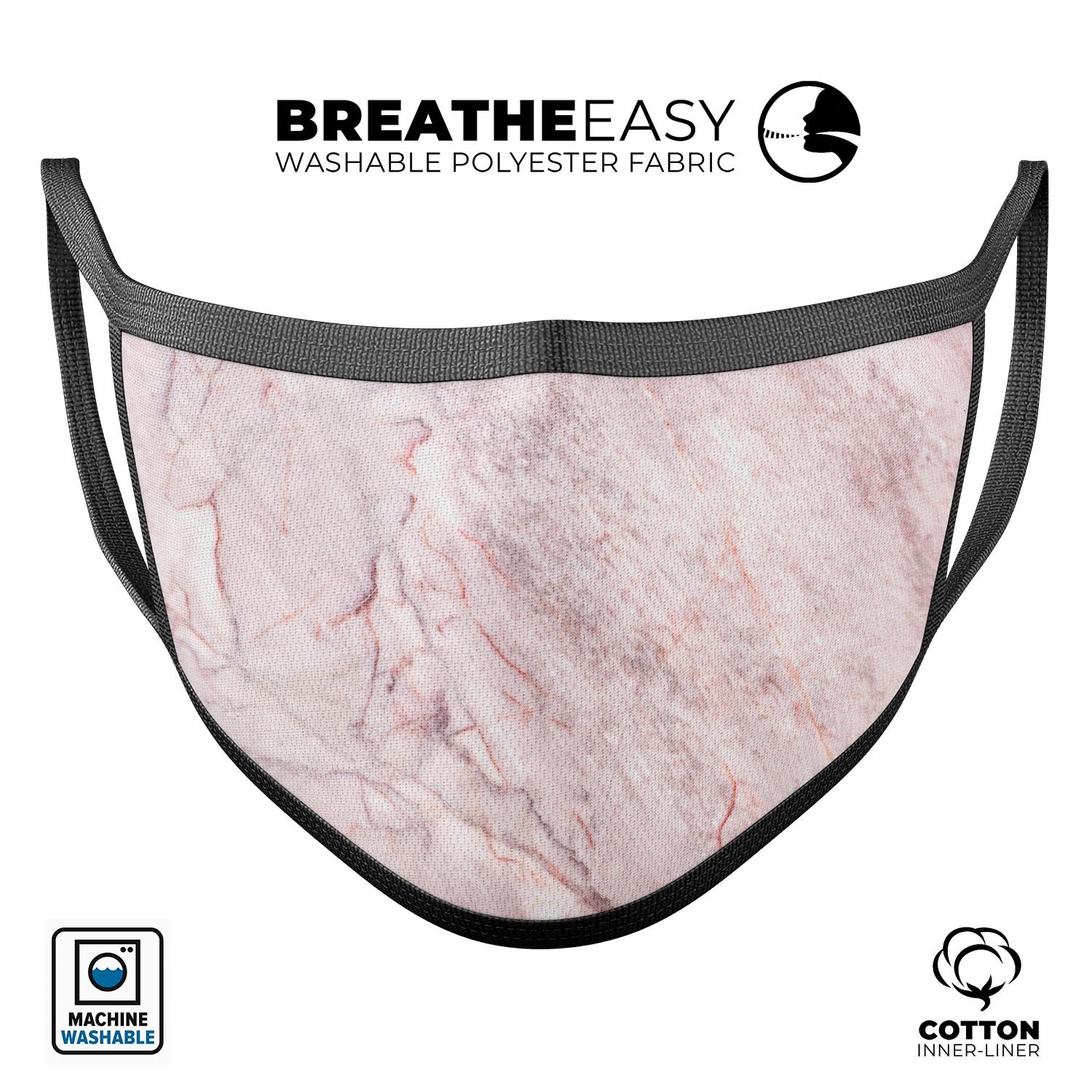 Pink Slate Marble Surface V7 mouth cover, featuring a stylish design and adjustable ear loops for a comfortable fit.