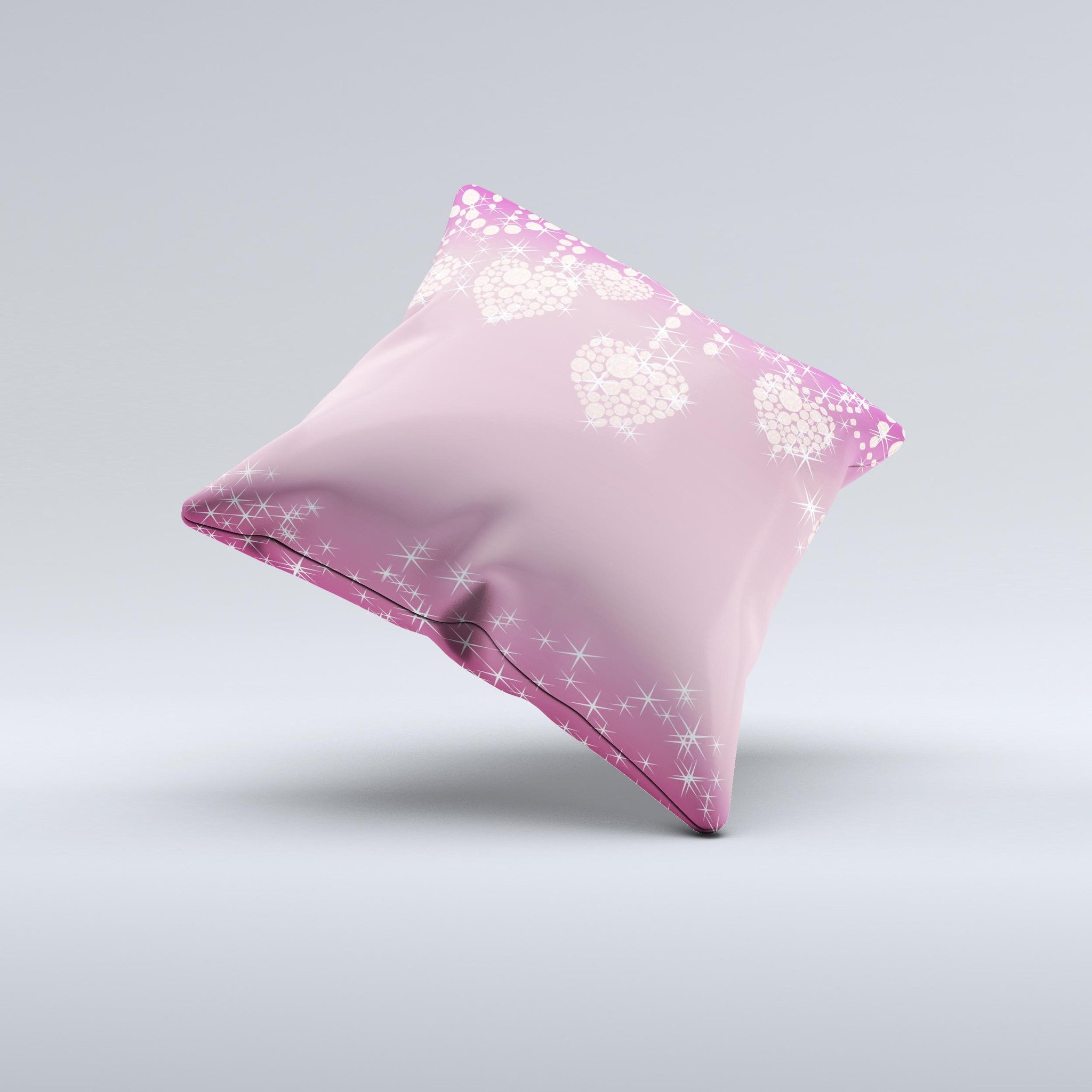 Pink Sparkly Chandelier Hearts decorative throw pillow with a unique handcrafted design, featuring a soft pink color and sparkly accents.