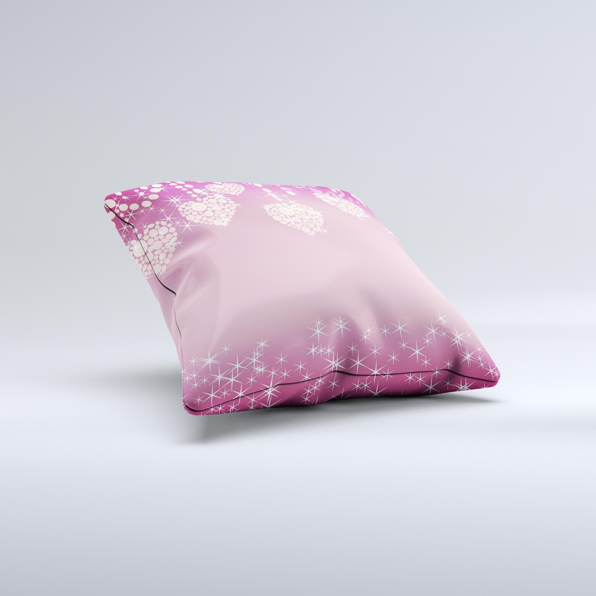 Pink Sparkly Chandelier Hearts decorative throw pillow with a unique handcrafted design, featuring a soft pink color and sparkly accents.