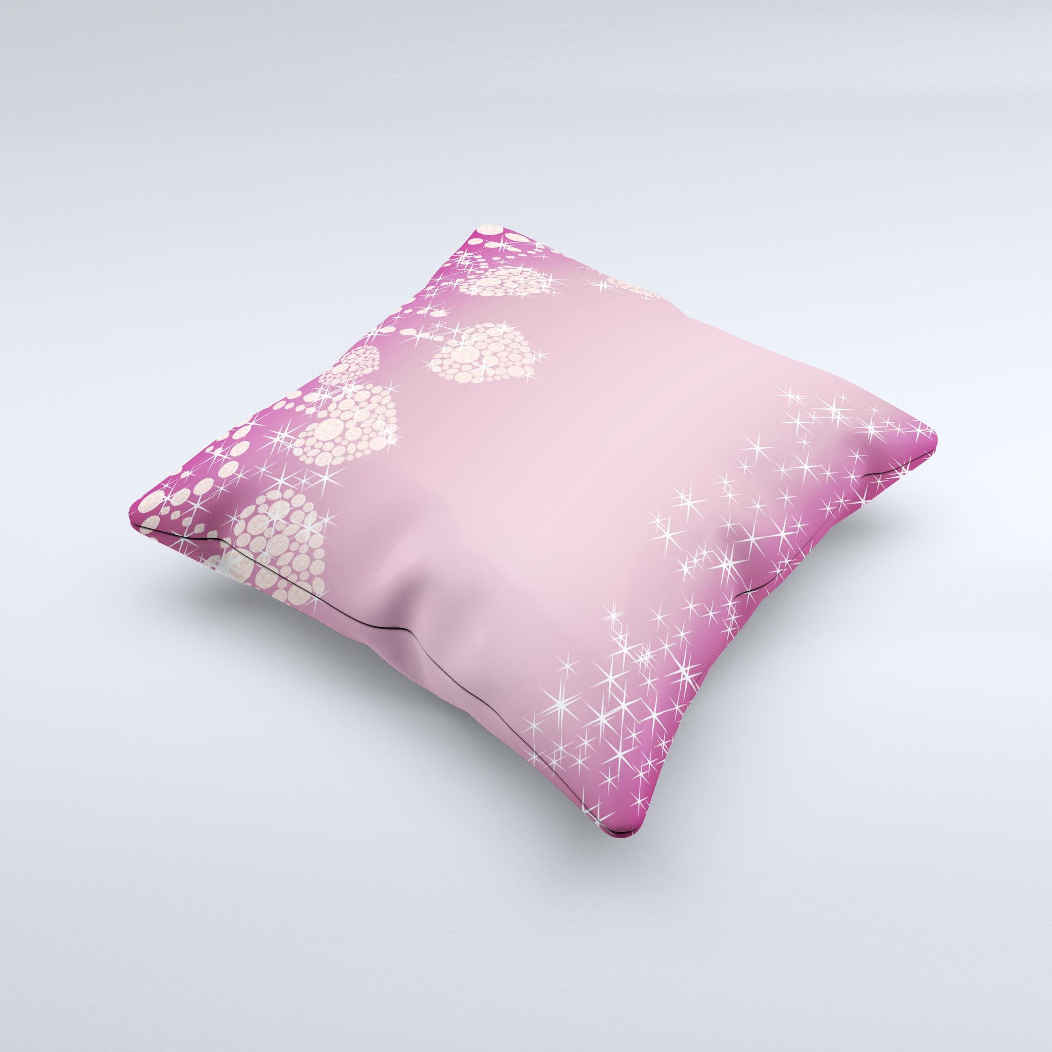Pink Sparkly Chandelier Hearts decorative throw pillow with a unique handcrafted design, featuring a soft pink color and sparkly accents.
