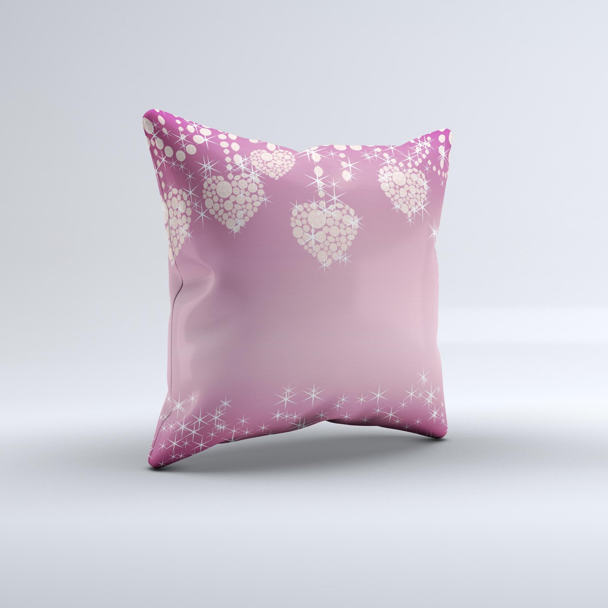 Pink Sparkly Chandelier Hearts decorative throw pillow with a unique handcrafted design, featuring a soft pink color and sparkly accents.