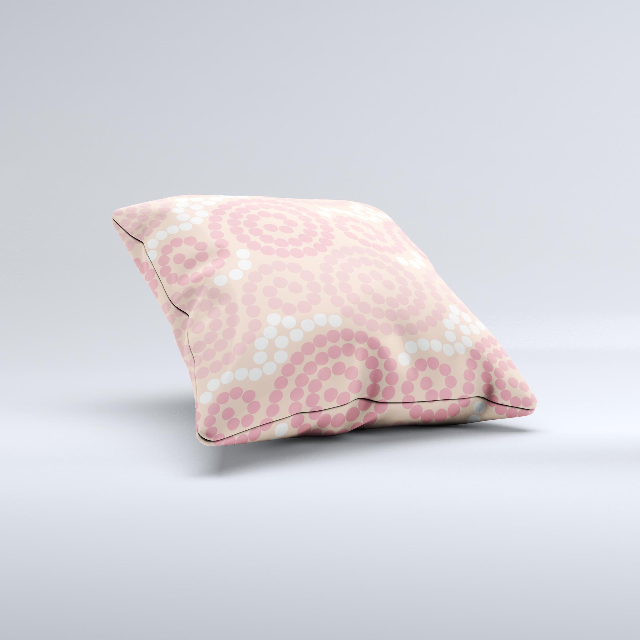 Pink Spiral Polka Dots ink-Fuzed Decorative Throw Pillow with a vibrant design, handcrafted in Virginia.