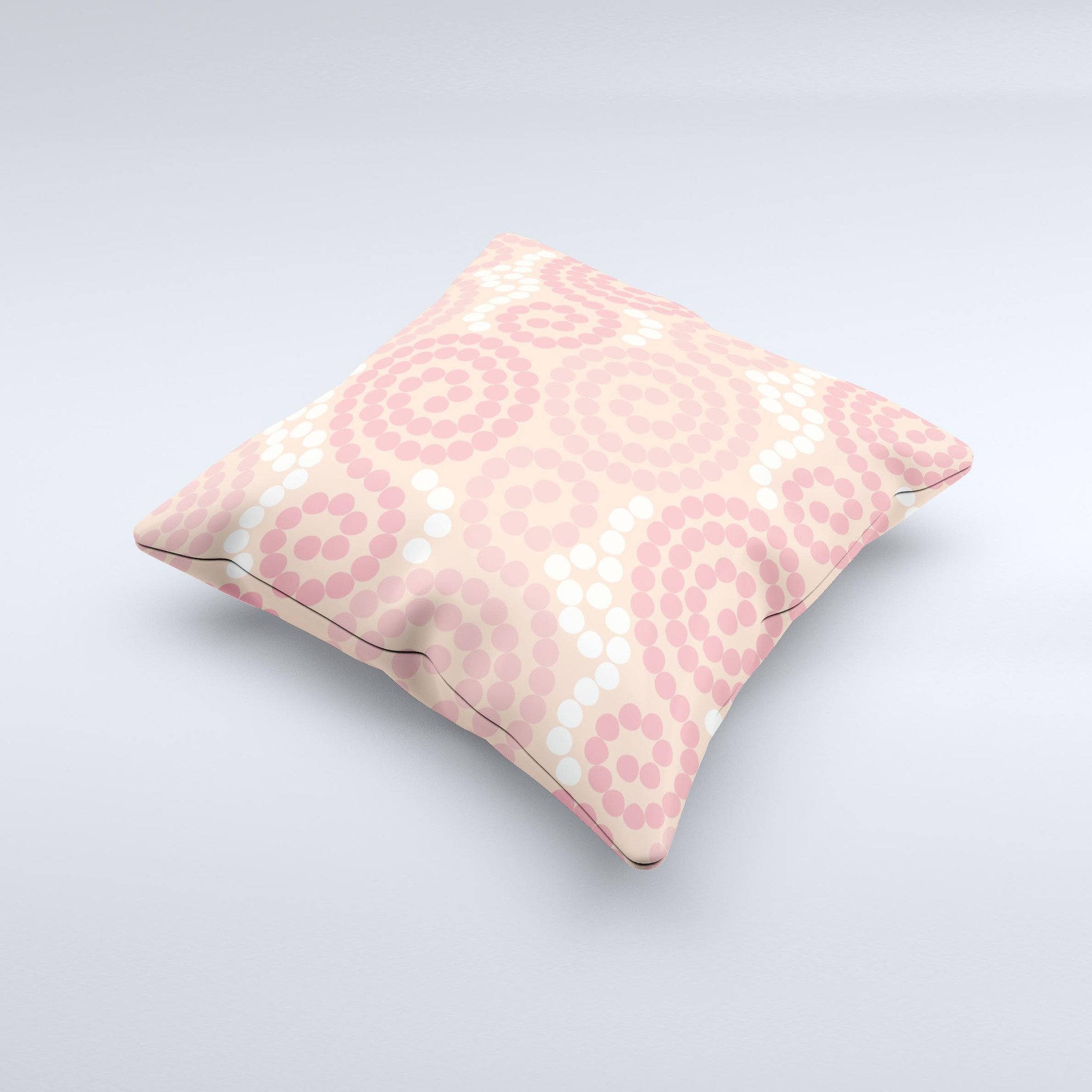 Pink Spiral Polka Dots ink-Fuzed Decorative Throw Pillow with a vibrant design, handcrafted in Virginia.