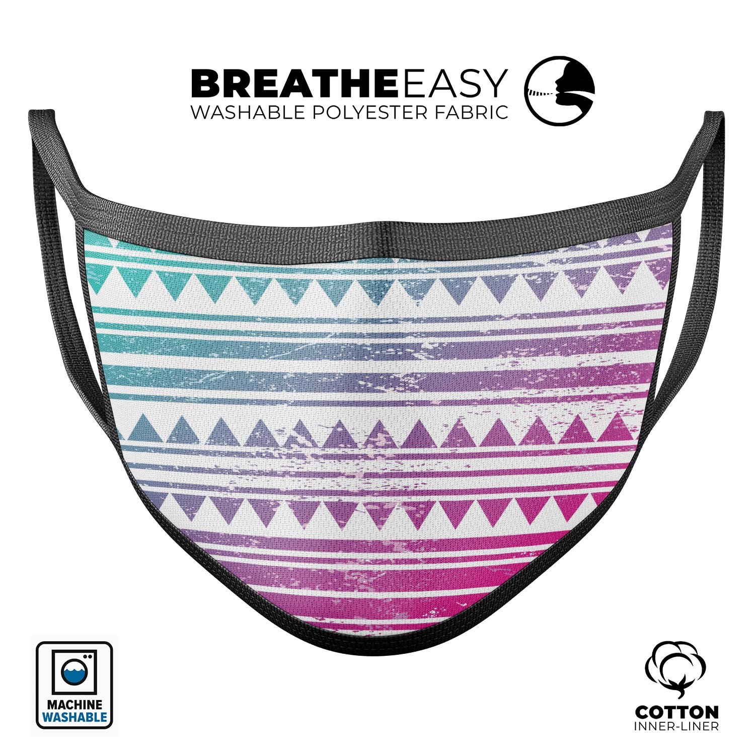 Pink to Green Gradient Hipster Pattern Mouth Cover, showcasing vibrant colors and adjustable ear loops for a comfortable fit.