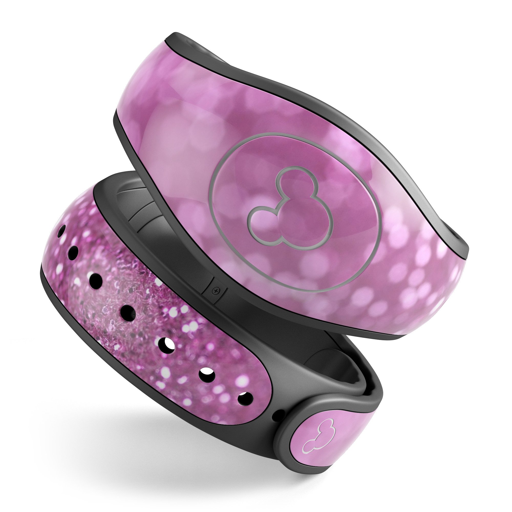 Pink Unfocused Glimmer decal skin wrap kit for Disney Magic Band, showcasing a stylish design with a glimmering finish.