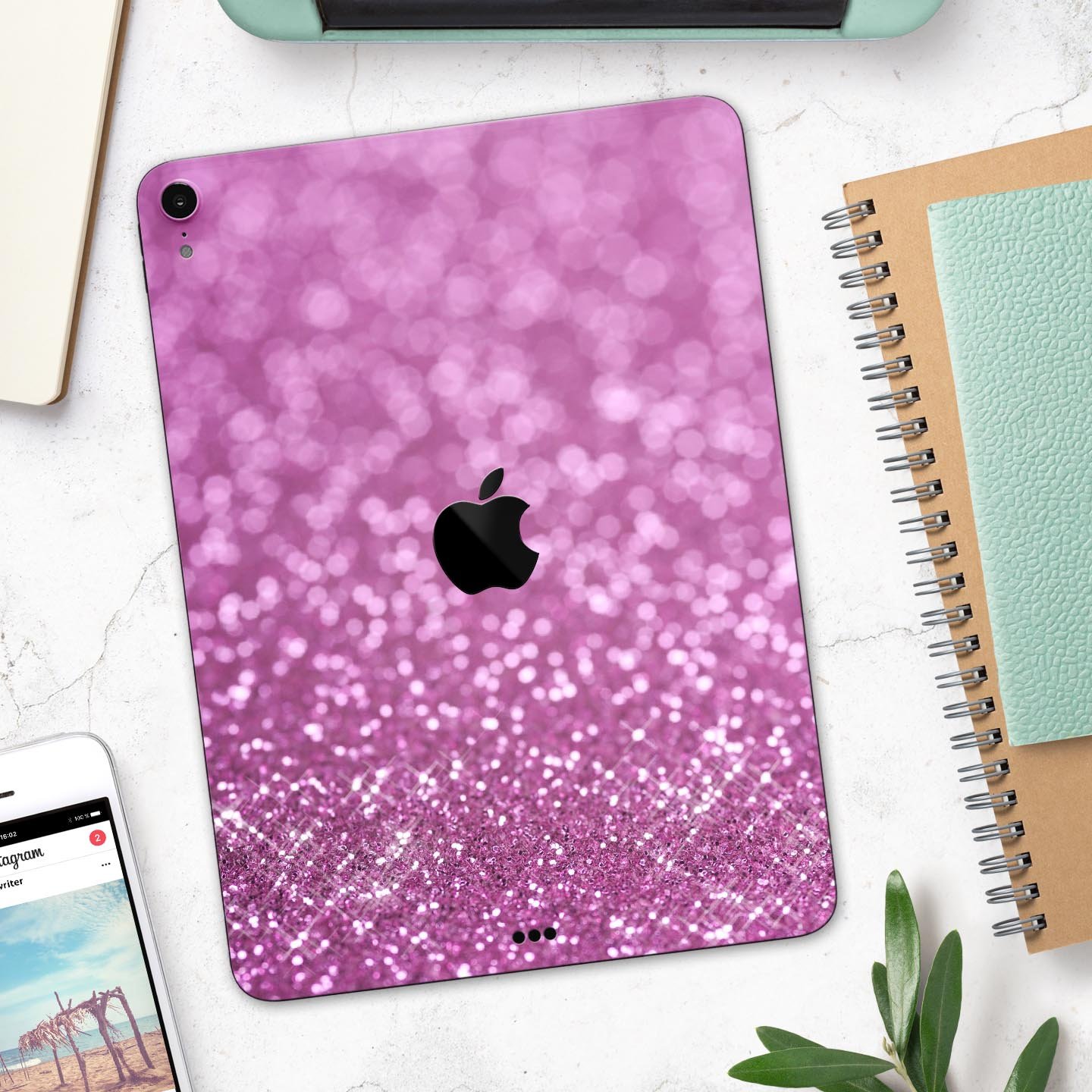Pink Unfocused Glimmer Full Body Skin Decal for Apple iPad Pro, showcasing a stylish design with a glimmer effect.