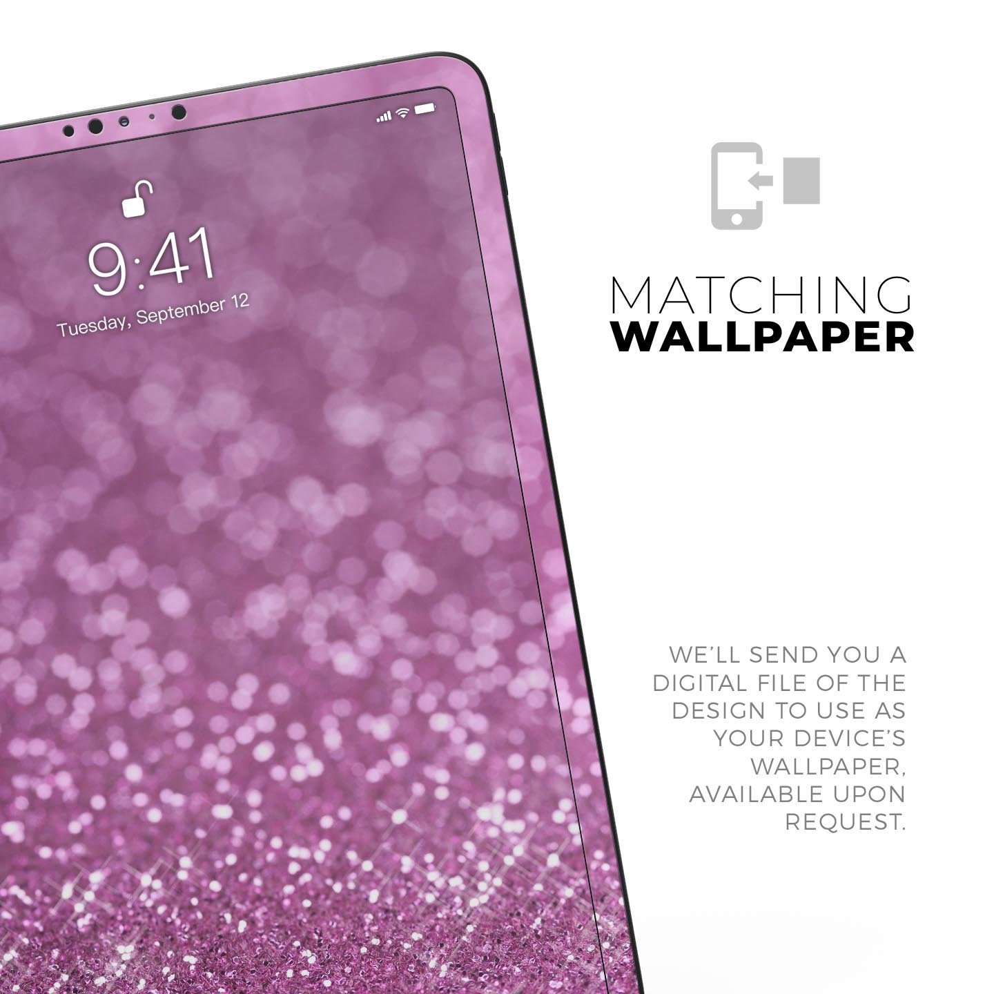 Pink Unfocused Glimmer Full Body Skin Decal for Apple iPad Pro, showcasing a stylish design with a glimmer effect.