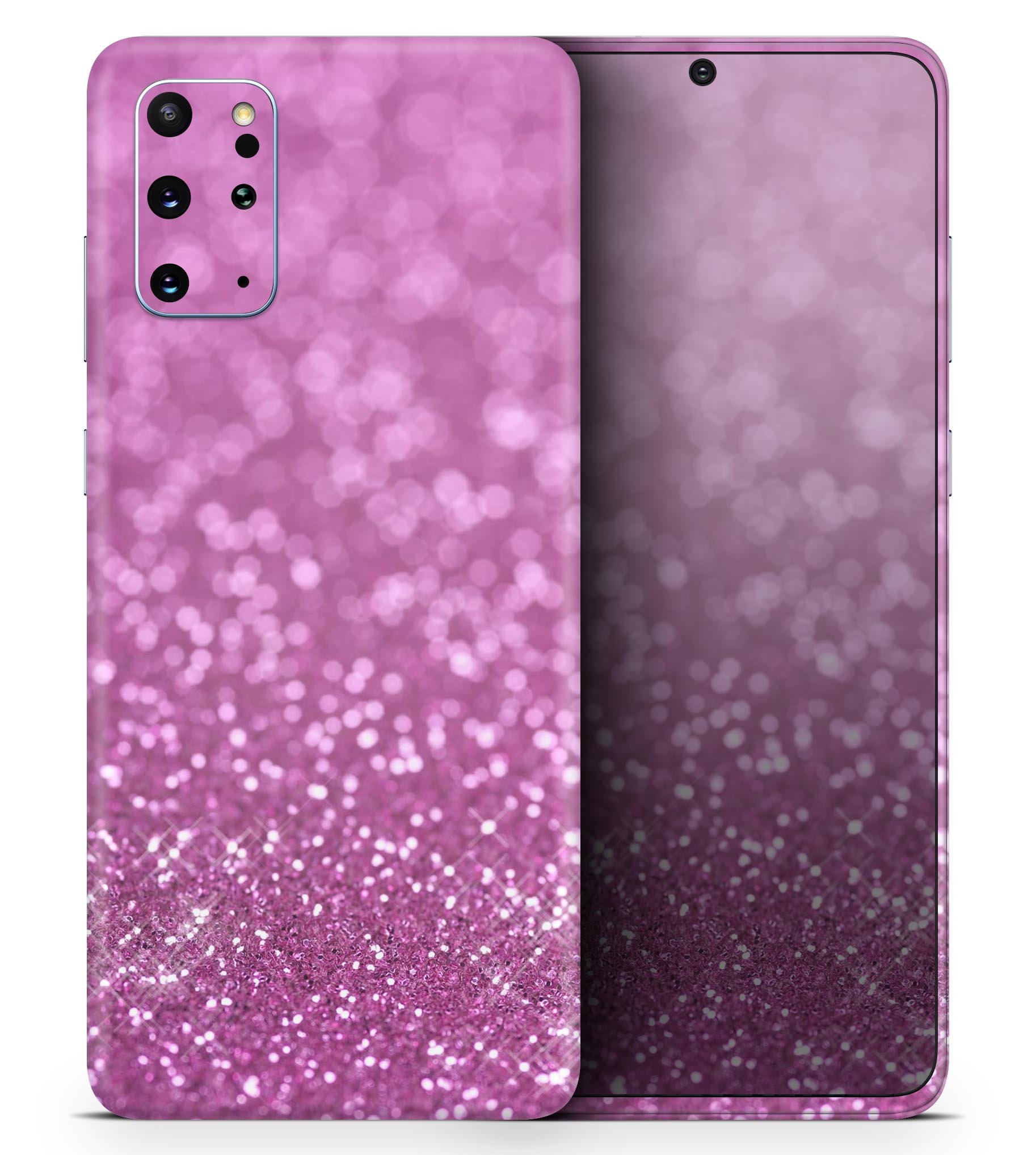 Pink Unfocused Glimmer Skin-Kit for Samsung Galaxy S20, showcasing a stylish design with a glossy finish.