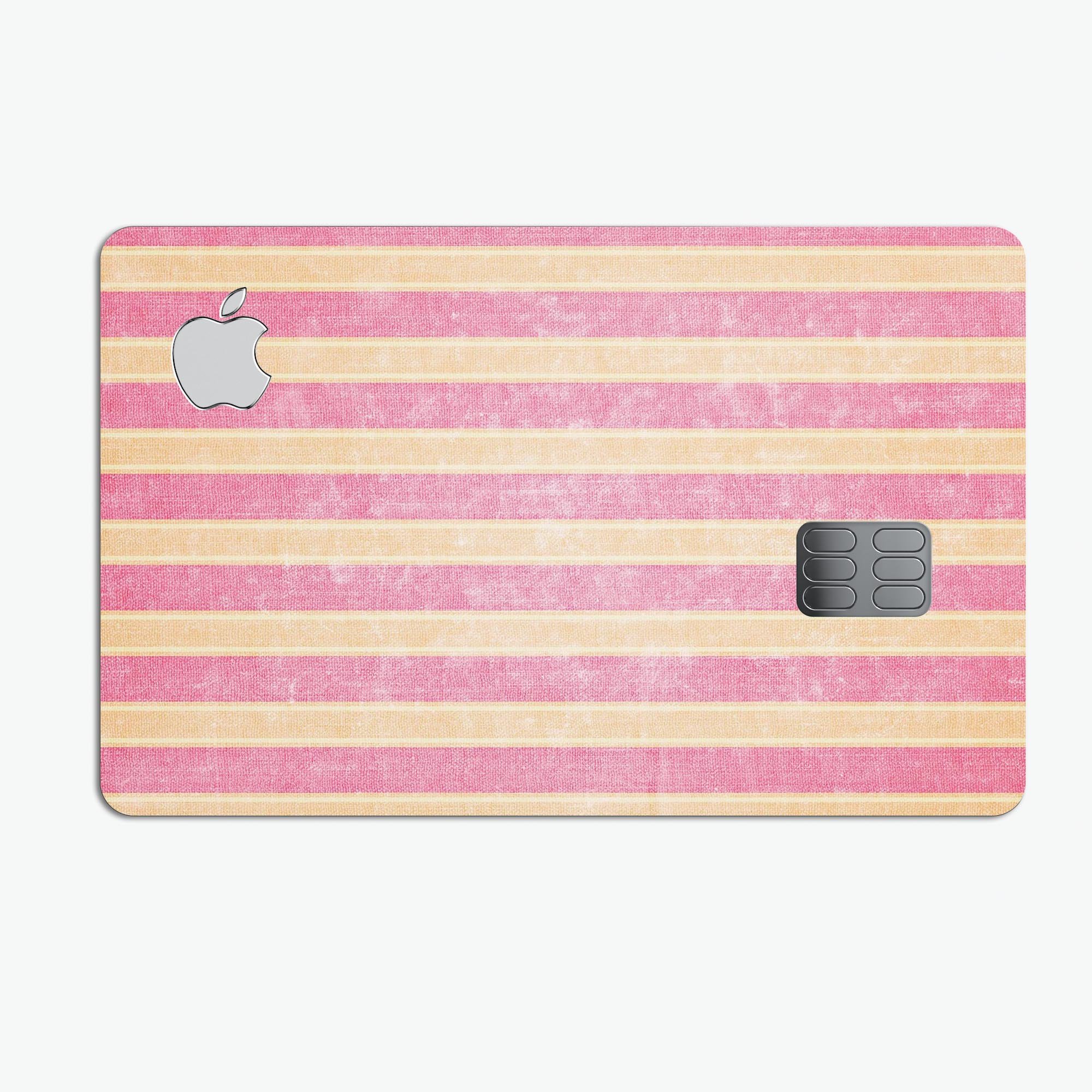 Pink Vertical Stripes Over Orange decal skin for Apple Card, showcasing vibrant colors and premium vinyl material.