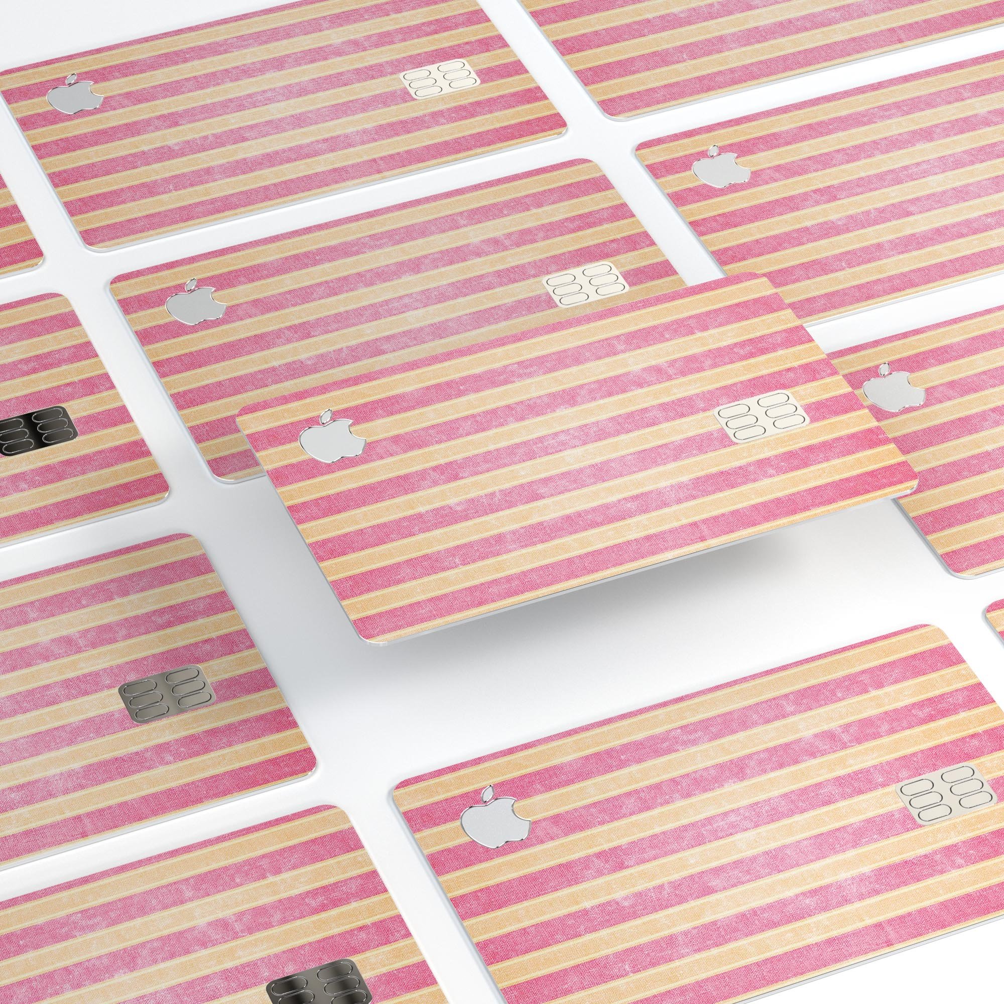 Pink Vertical Stripes Over Orange decal skin for Apple Card, showcasing vibrant colors and premium vinyl material.
