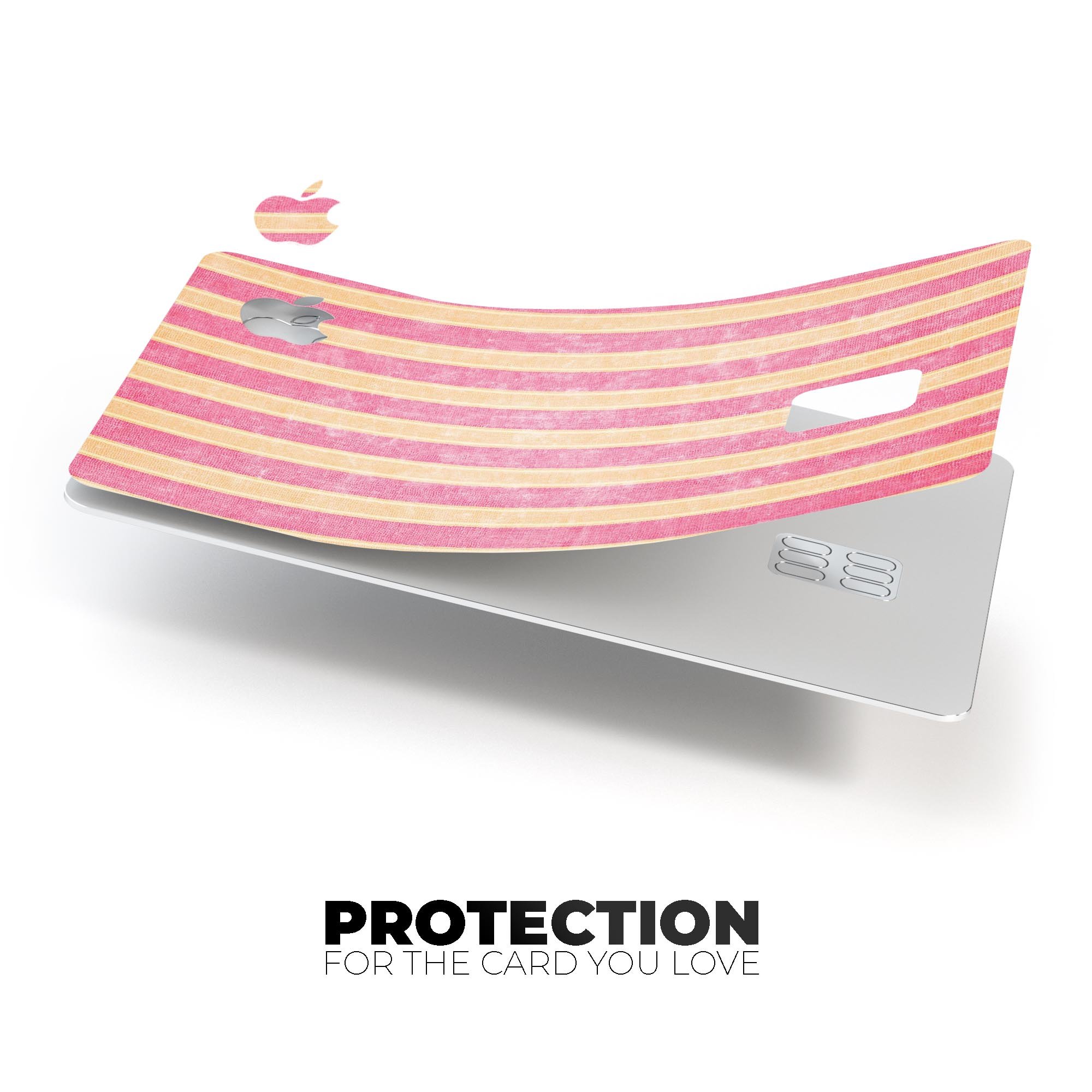 Pink Vertical Stripes Over Orange decal skin for Apple Card, showcasing vibrant colors and premium vinyl material.