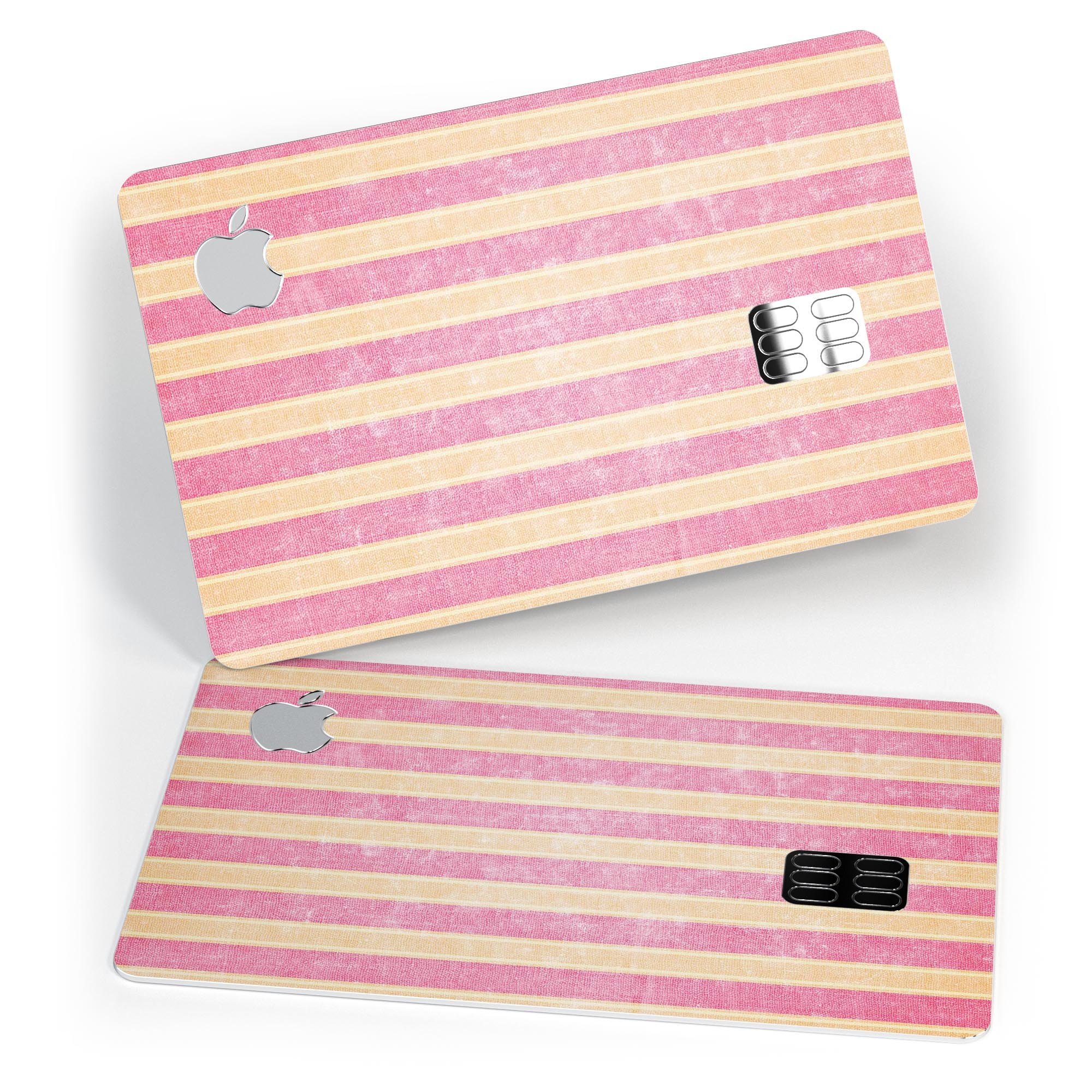 Pink Vertical Stripes Over Orange decal skin for Apple Card, showcasing vibrant colors and premium vinyl material.
