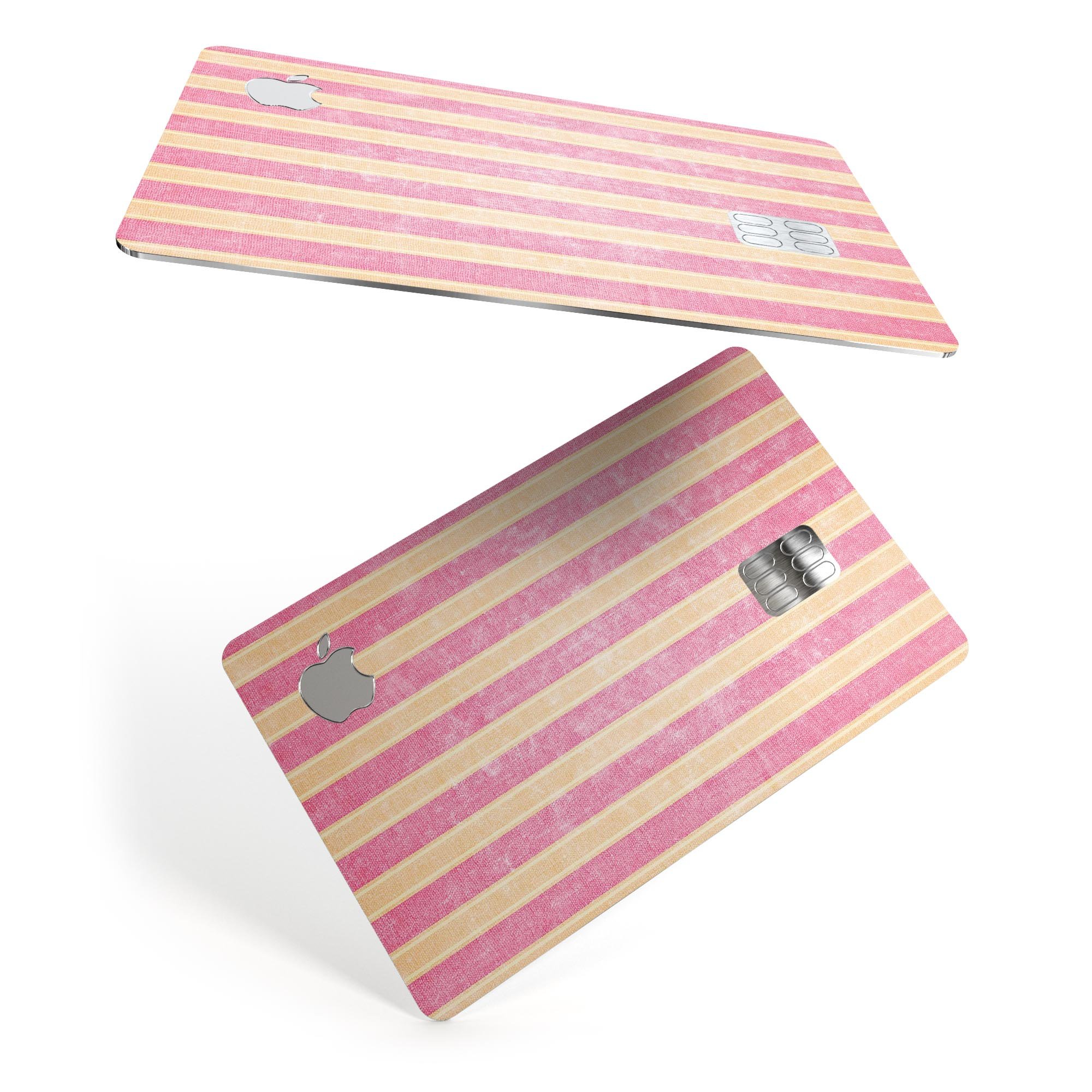 Pink Vertical Stripes Over Orange decal skin for Apple Card, showcasing vibrant colors and premium vinyl material.