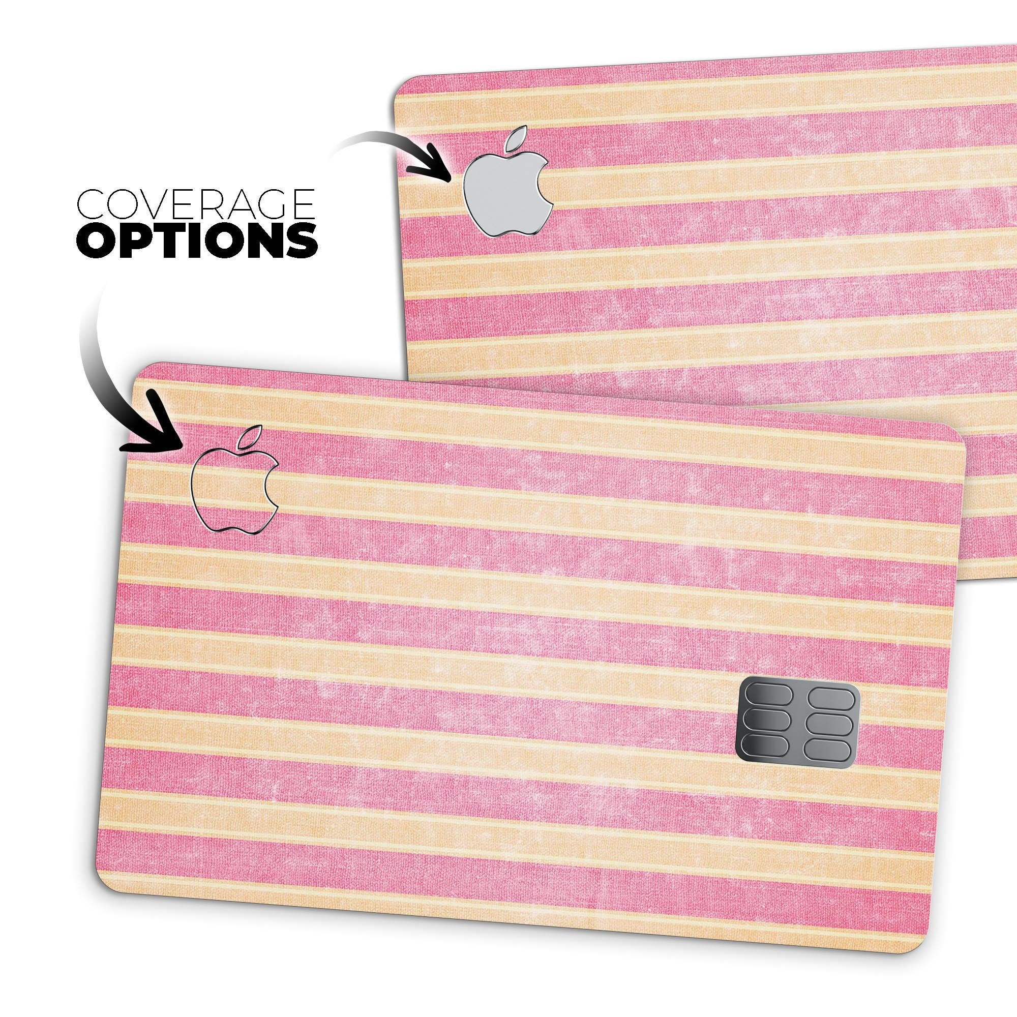 Pink Vertical Stripes Over Orange decal skin for Apple Card, showcasing vibrant colors and premium vinyl material.