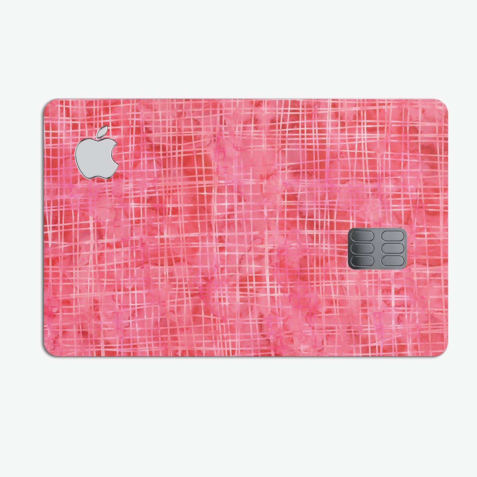 Pink Watercolor Cross Hatch decal skin for Apple Card, showcasing vibrant colors and a stylish design.
