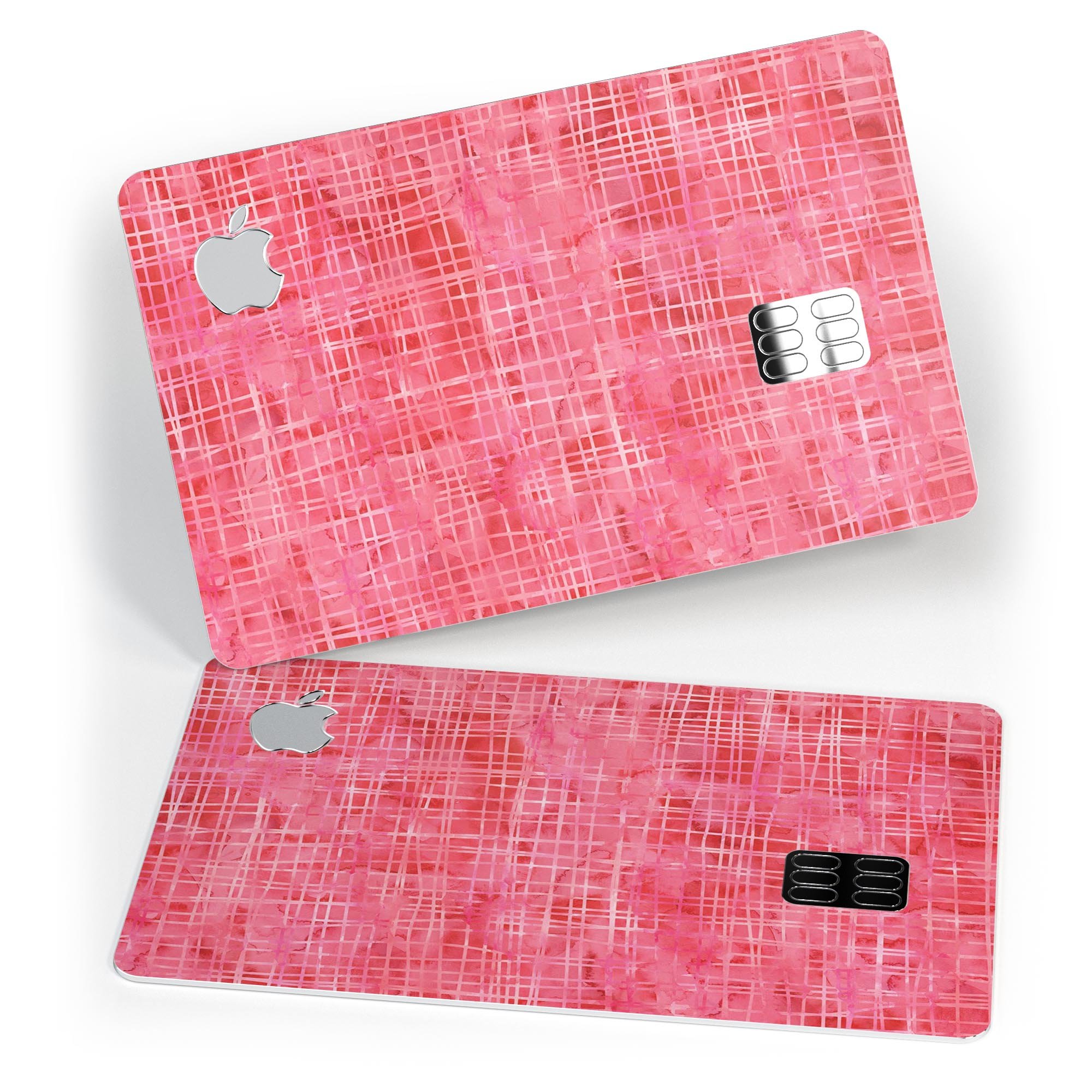 Pink Watercolor Cross Hatch decal skin for Apple Card, showcasing vibrant colors and a stylish design.