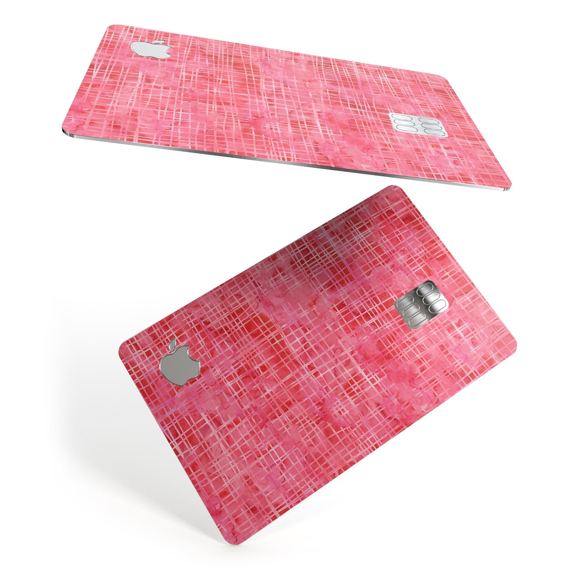 Pink Watercolor Cross Hatch decal skin for Apple Card, showcasing vibrant colors and a stylish design.