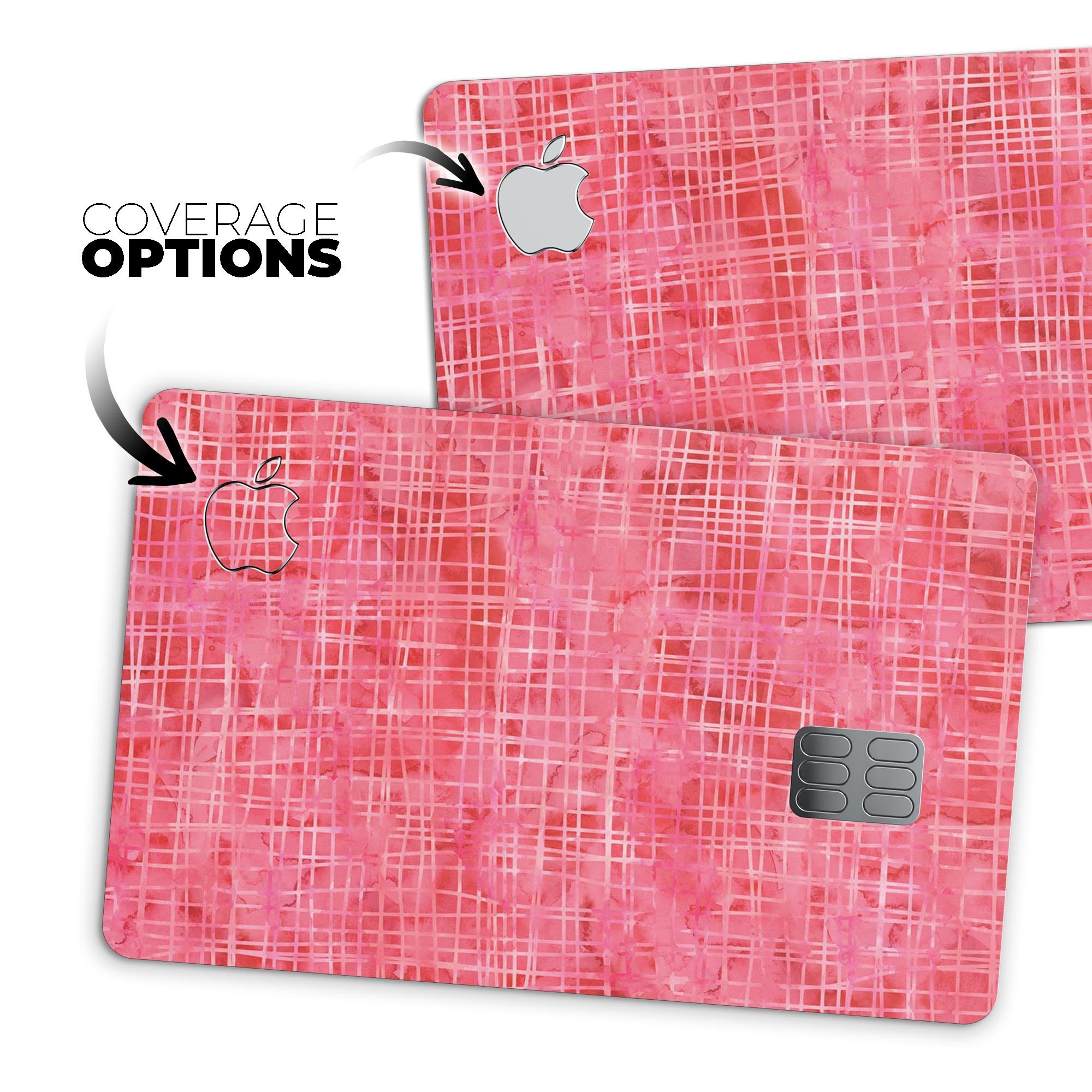 Pink Watercolor Cross Hatch decal skin for Apple Card, showcasing vibrant colors and a stylish design.