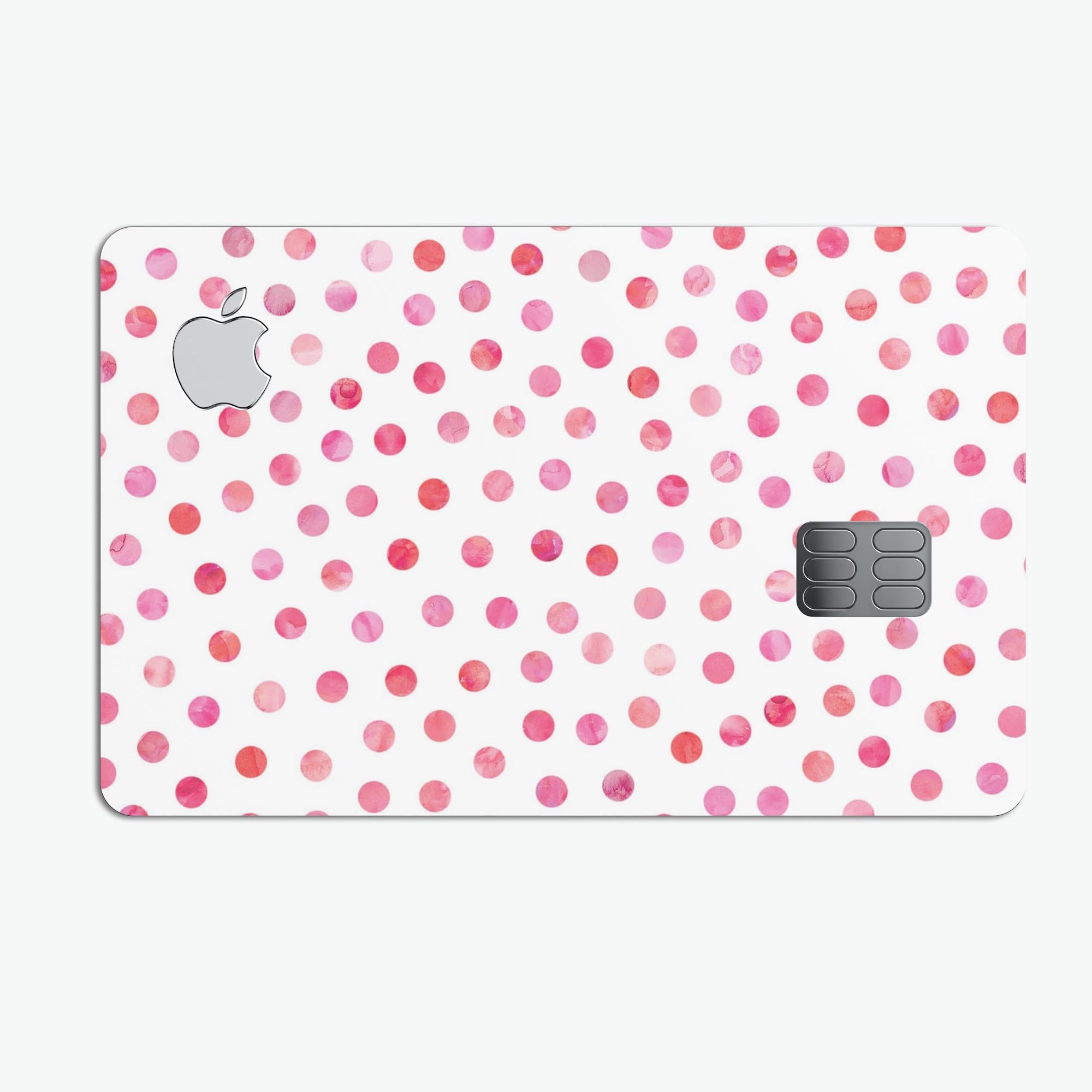 Pink Watercolor Dots decal skin for Apple Card, showcasing a stylish design over a white background.