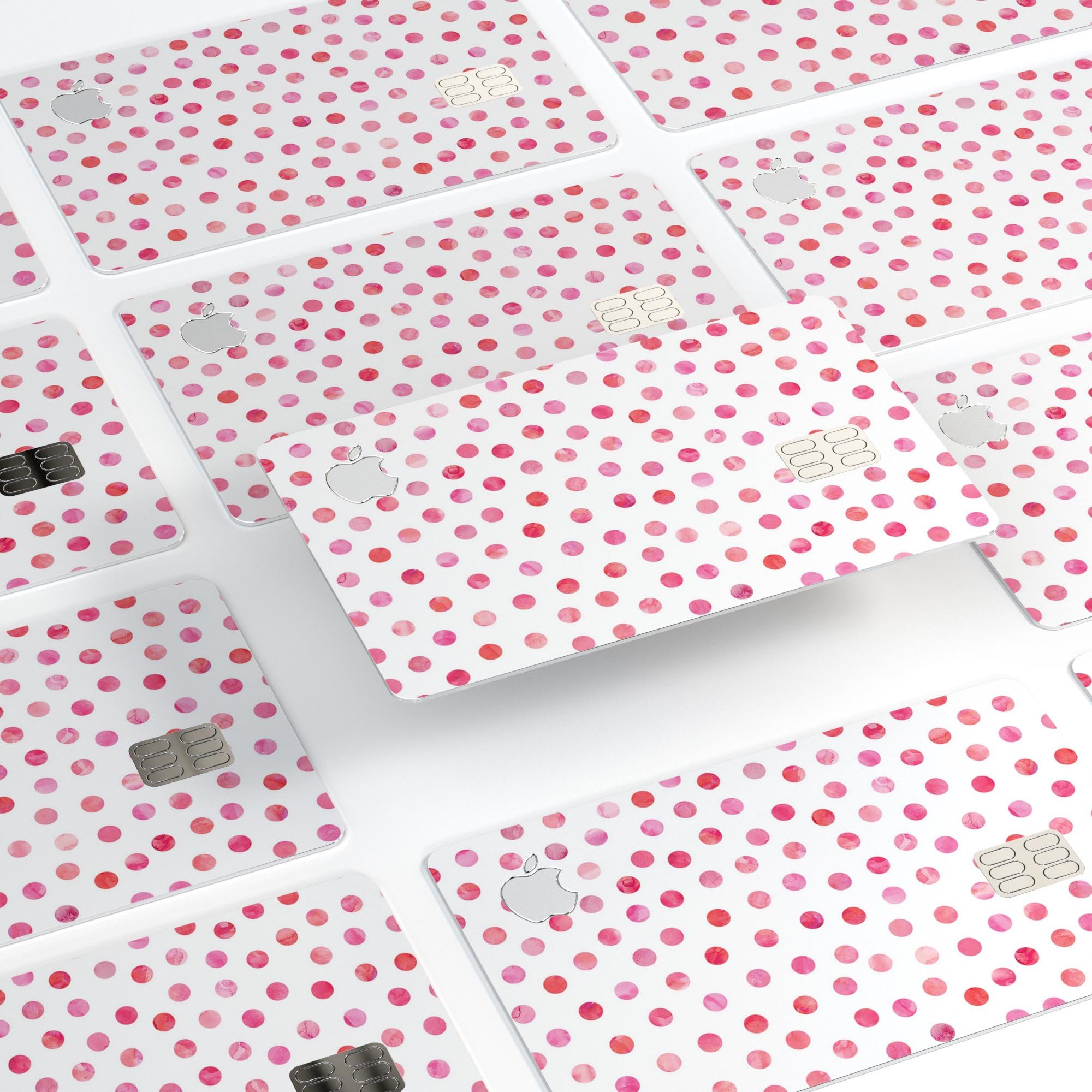 Pink Watercolor Dots decal skin for Apple Card, showcasing a stylish design over a white background.