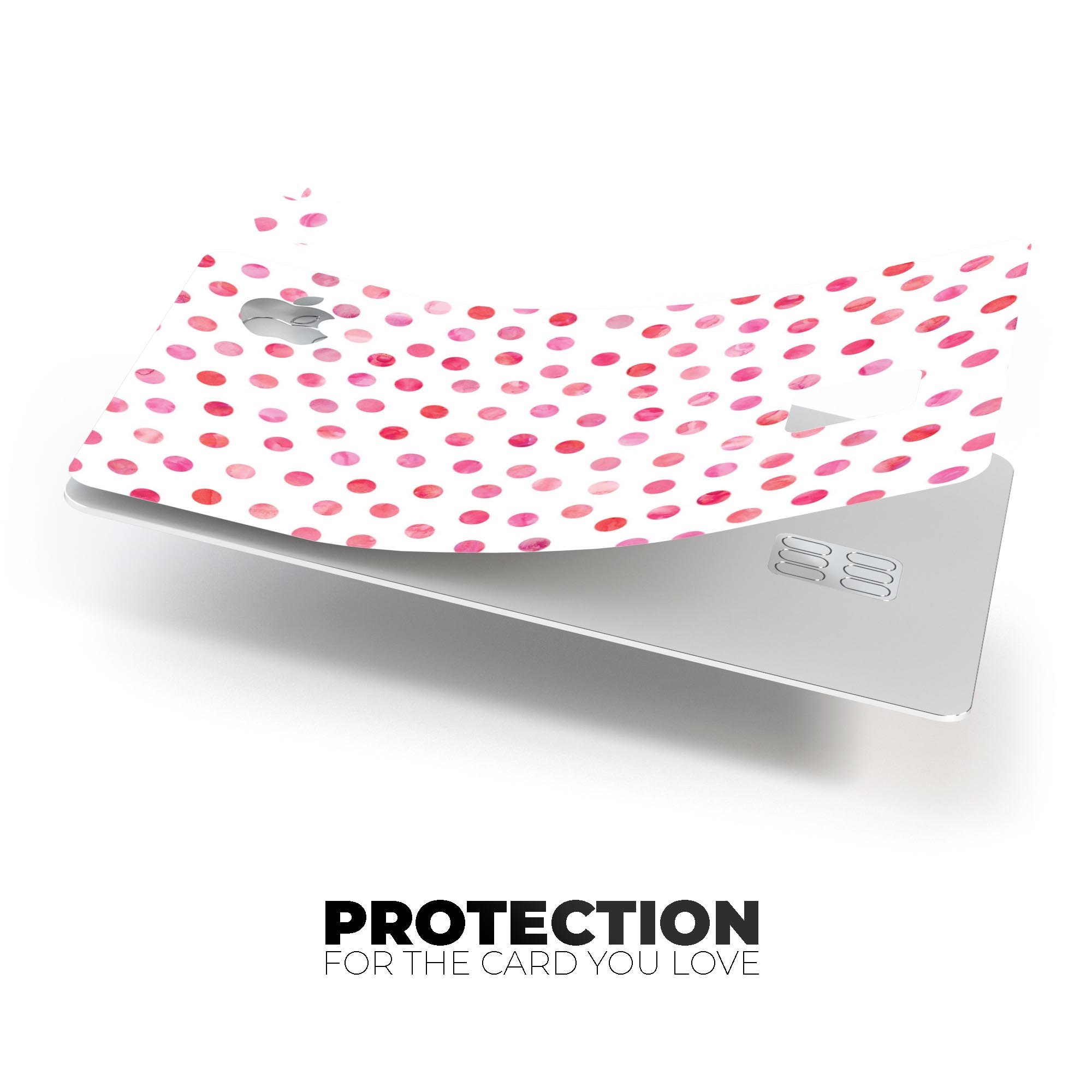 Pink Watercolor Dots decal skin for Apple Card, showcasing a stylish design over a white background.