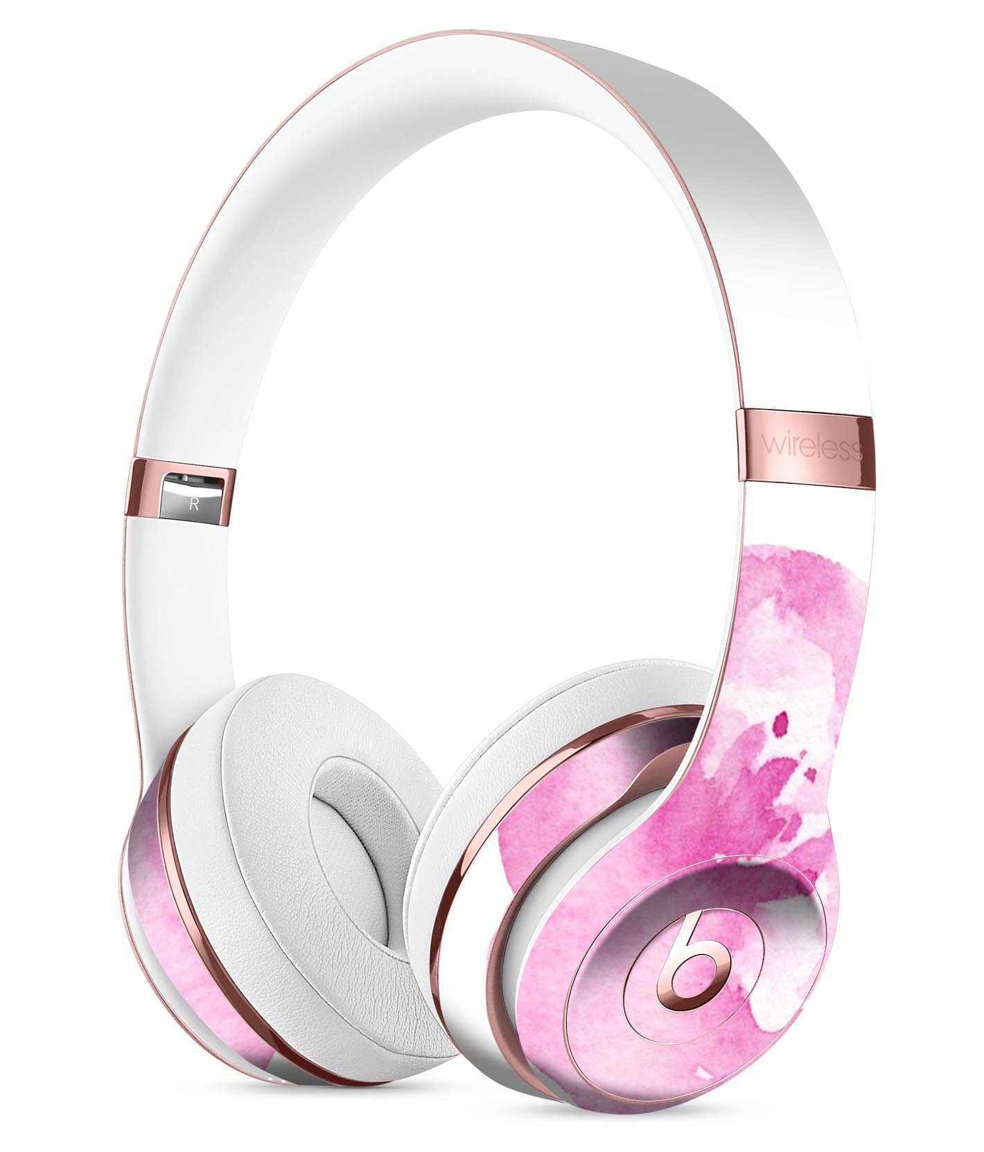 Pink Watercolor Hawaiian Flower Skin Kit for Beats by Dre Solo 3 Wireless Headphones, showcasing vibrant floral design and premium vinyl material.