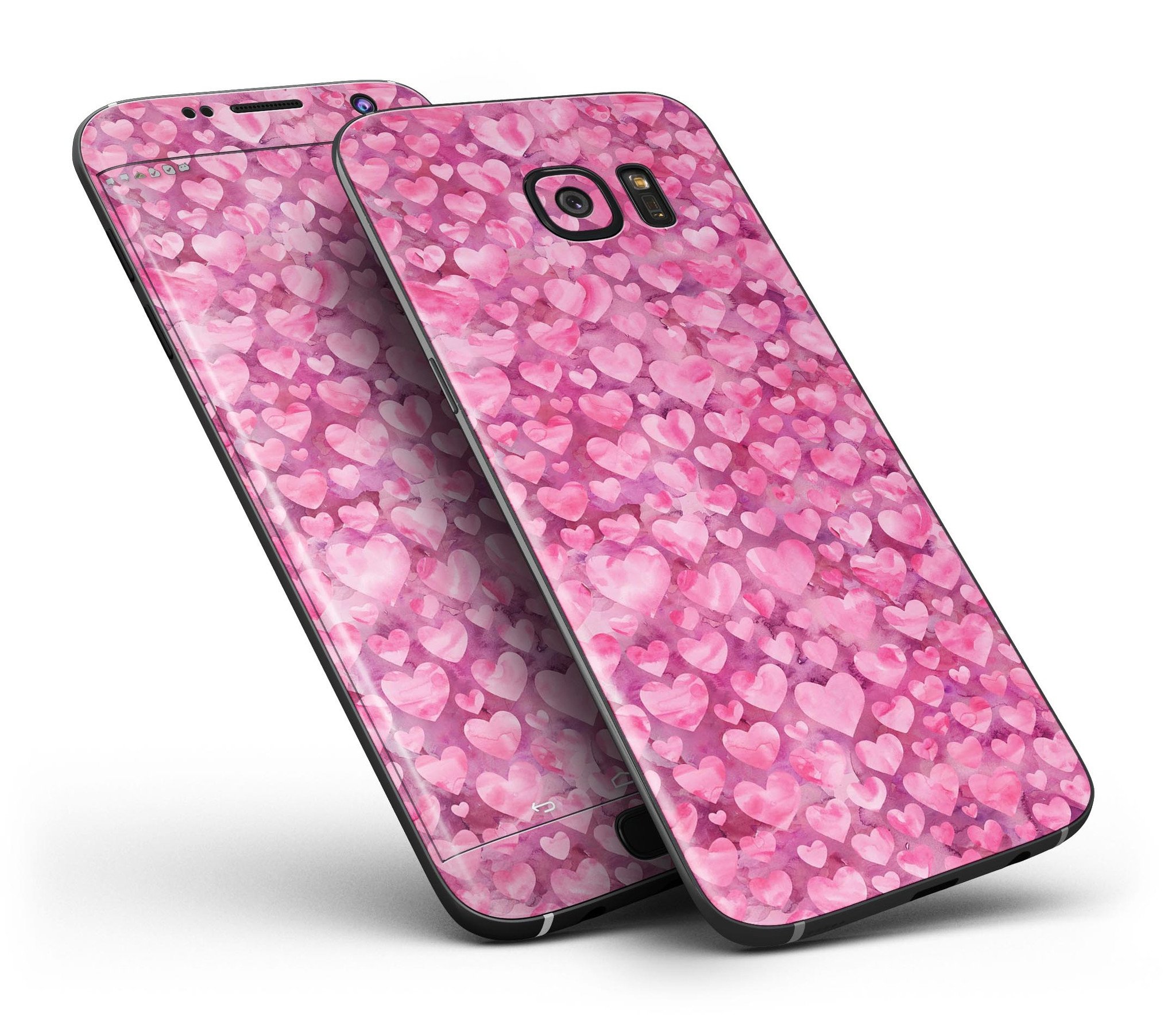 Pink Watercolor Hearts full body skin kit for Samsung Galaxy S7, showcasing vibrant heart designs on a sleek vinyl surface.