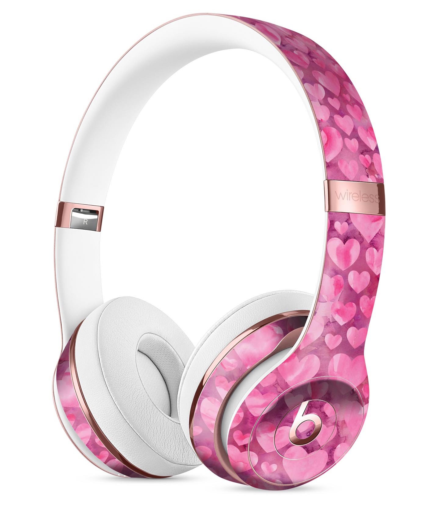 Pink Watercolor Hearts Full-Body Skin Kit for Beats by Dre Solo 3, showcasing vibrant colors and a stylish design.
