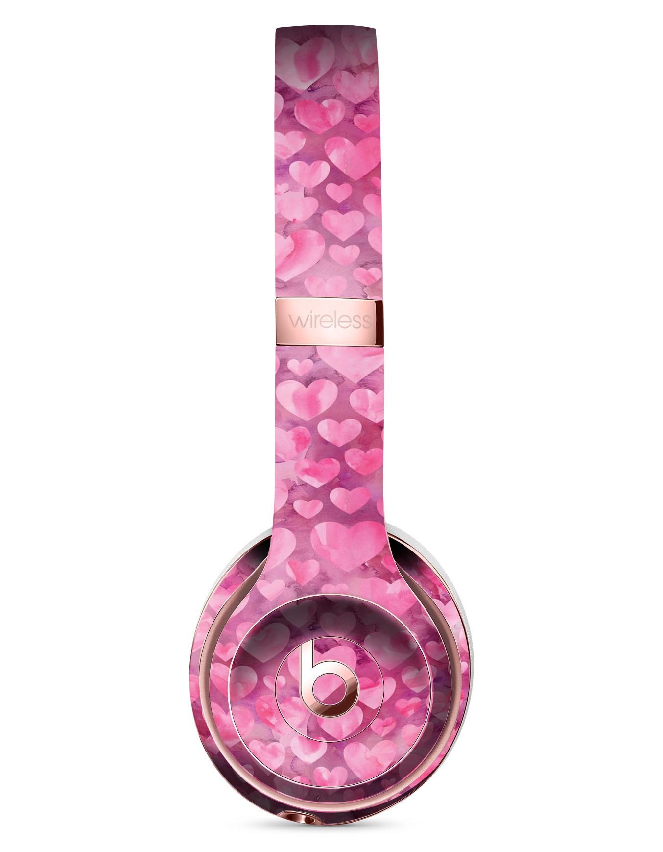 Pink Watercolor Hearts Full-Body Skin Kit for Beats by Dre Solo 3, showcasing vibrant colors and a stylish design.