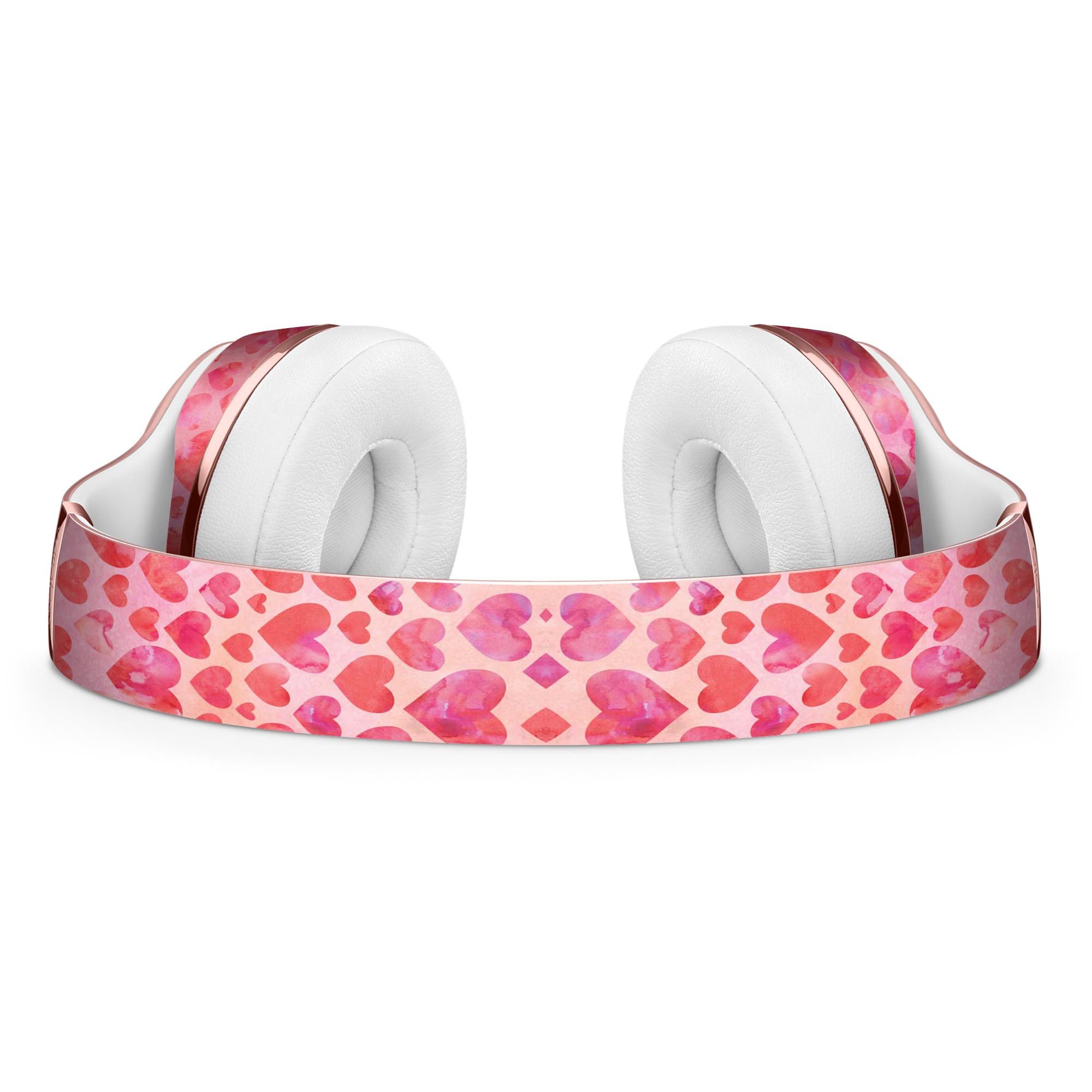 Pink Watercolor Hearts V2 Full-Body Skin Kit for Beats by Dre Solo, showcasing vibrant heart designs on a sleek vinyl surface.