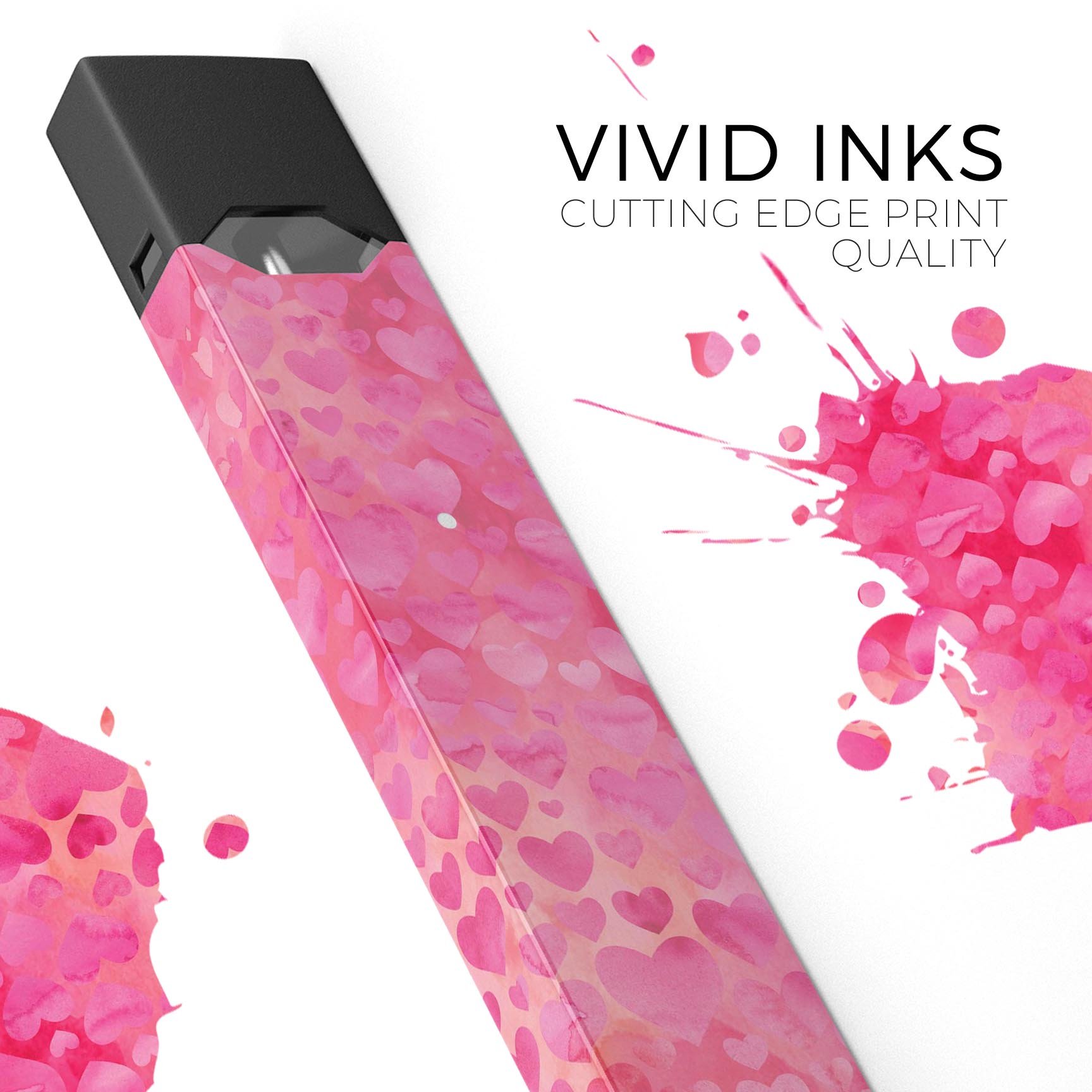 Pink Watercolor Hearts V3 skin wrap sticker designed for JUUL vaping device, showcasing vibrant heart patterns.