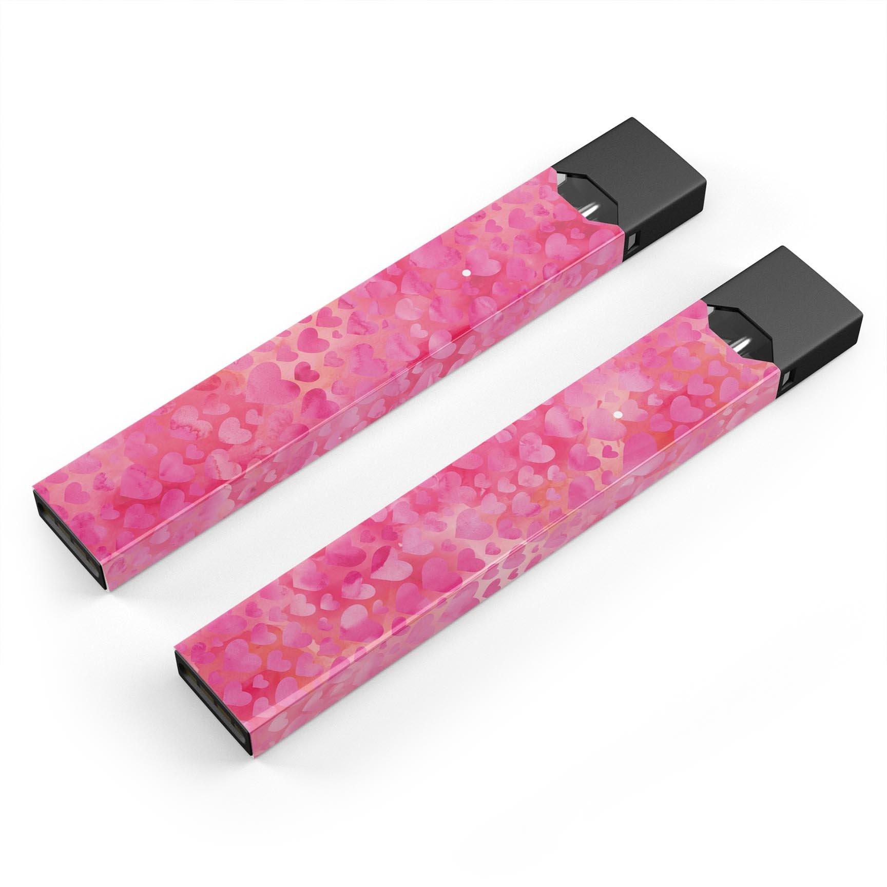 Pink Watercolor Hearts V3 skin wrap sticker designed for JUUL vaping device, showcasing vibrant heart patterns.