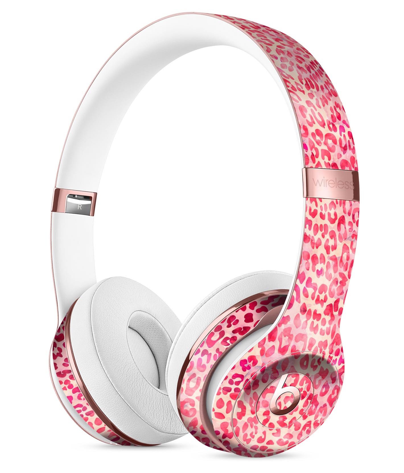 Pink Watercolor Leopard Pattern Skin Kit for Beats by Dre Solo 3 Wireless Headphones, showcasing vibrant colors and stylish design.