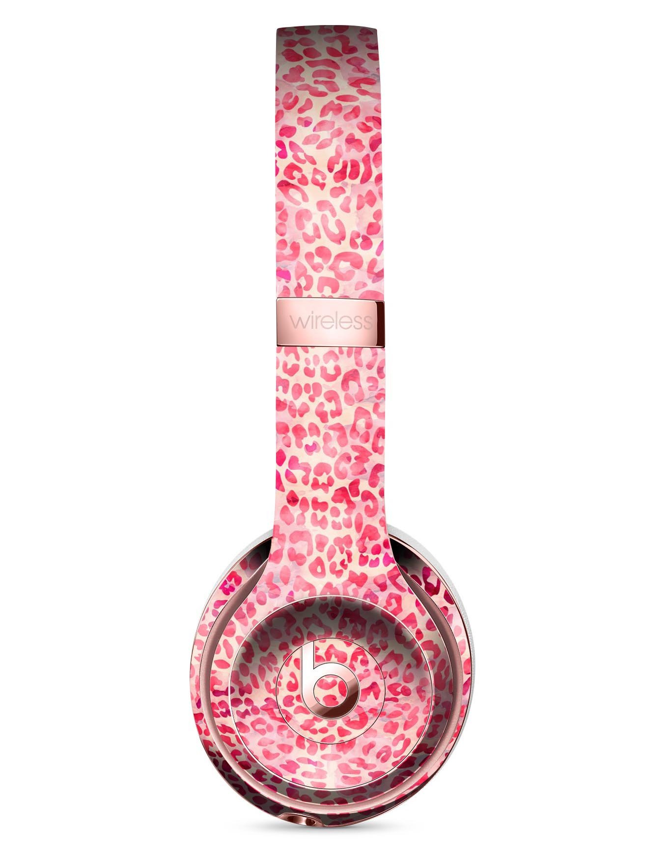 Pink Watercolor Leopard Pattern Skin Kit for Beats by Dre Solo 3 Wireless Headphones, showcasing vibrant colors and stylish design.