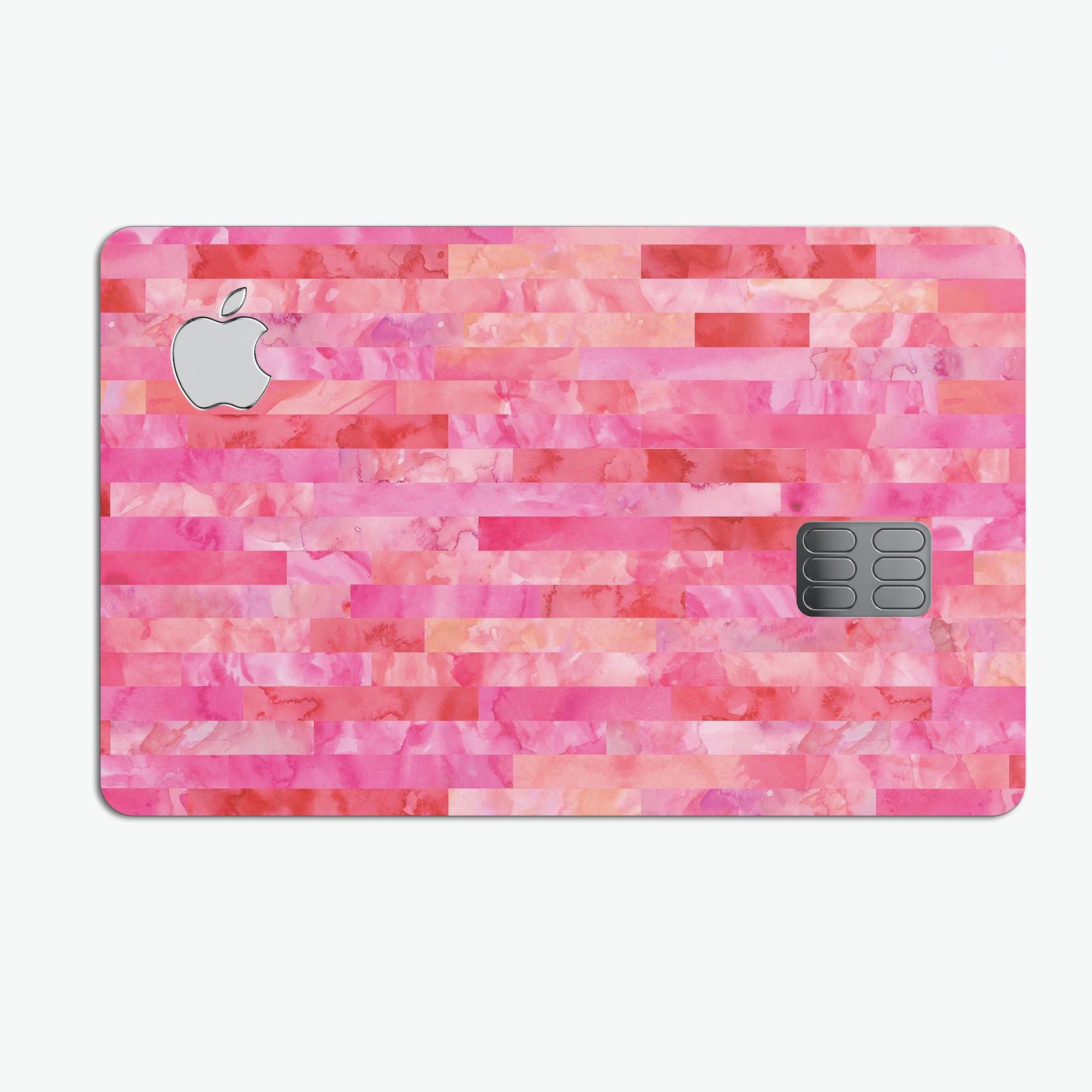 Pink Watercolor Patchwork decal skin for Apple Card, showcasing vibrant colors and a protective design.