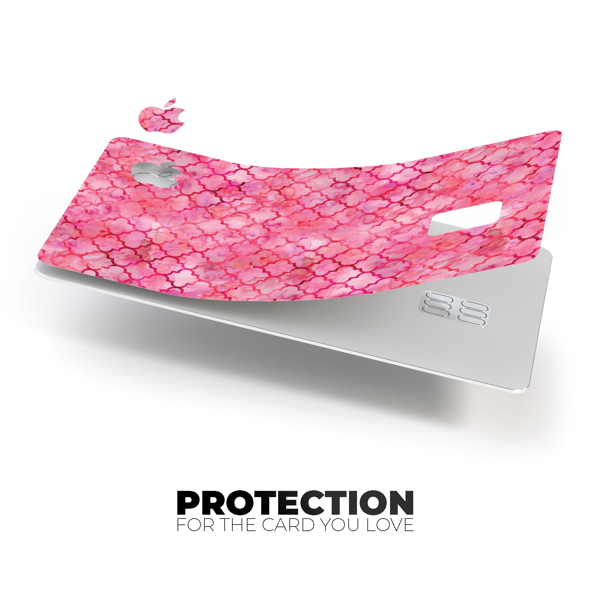 Pink Watercolor Quatrefoil skin decal for Apple Card, showcasing a stylish design with premium protective features.