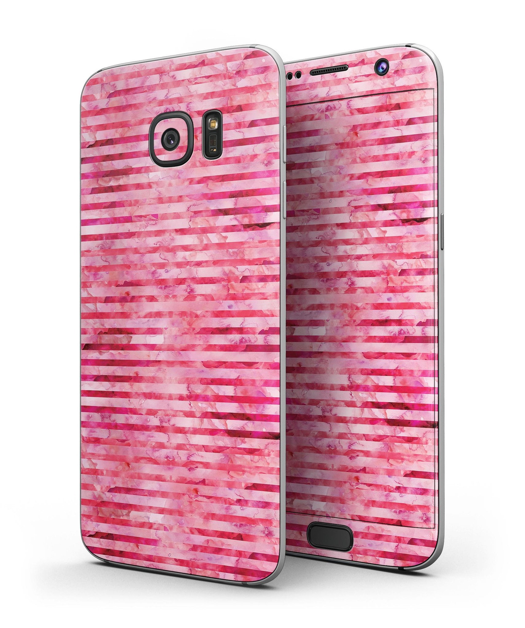 Pink Watercolor Stripes Full Body Skin-Kit for Samsung Galaxy S7, showcasing vibrant colors and precise fit.