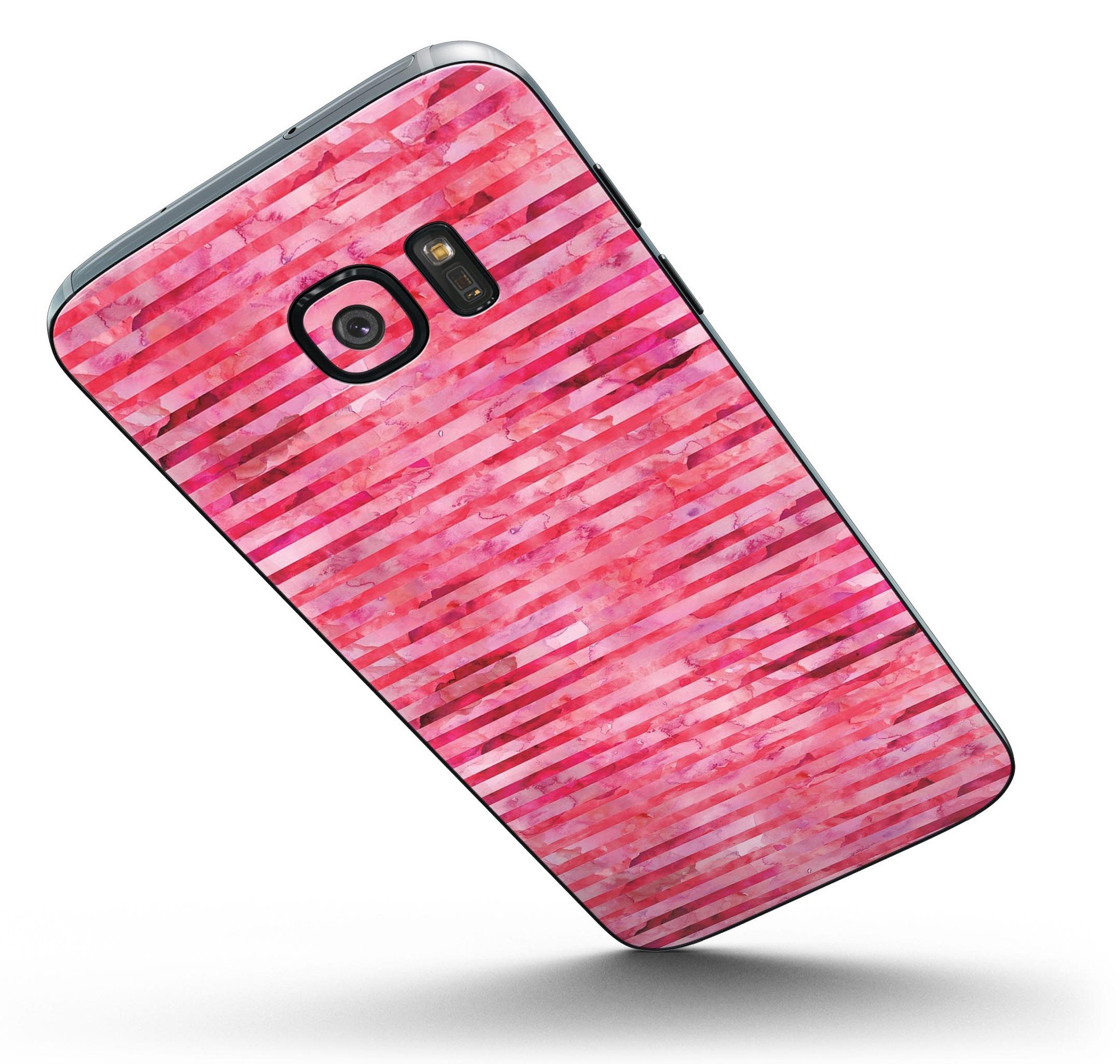 Pink Watercolor Stripes Full Body Skin-Kit for Samsung Galaxy S7, showcasing vibrant colors and precise fit.