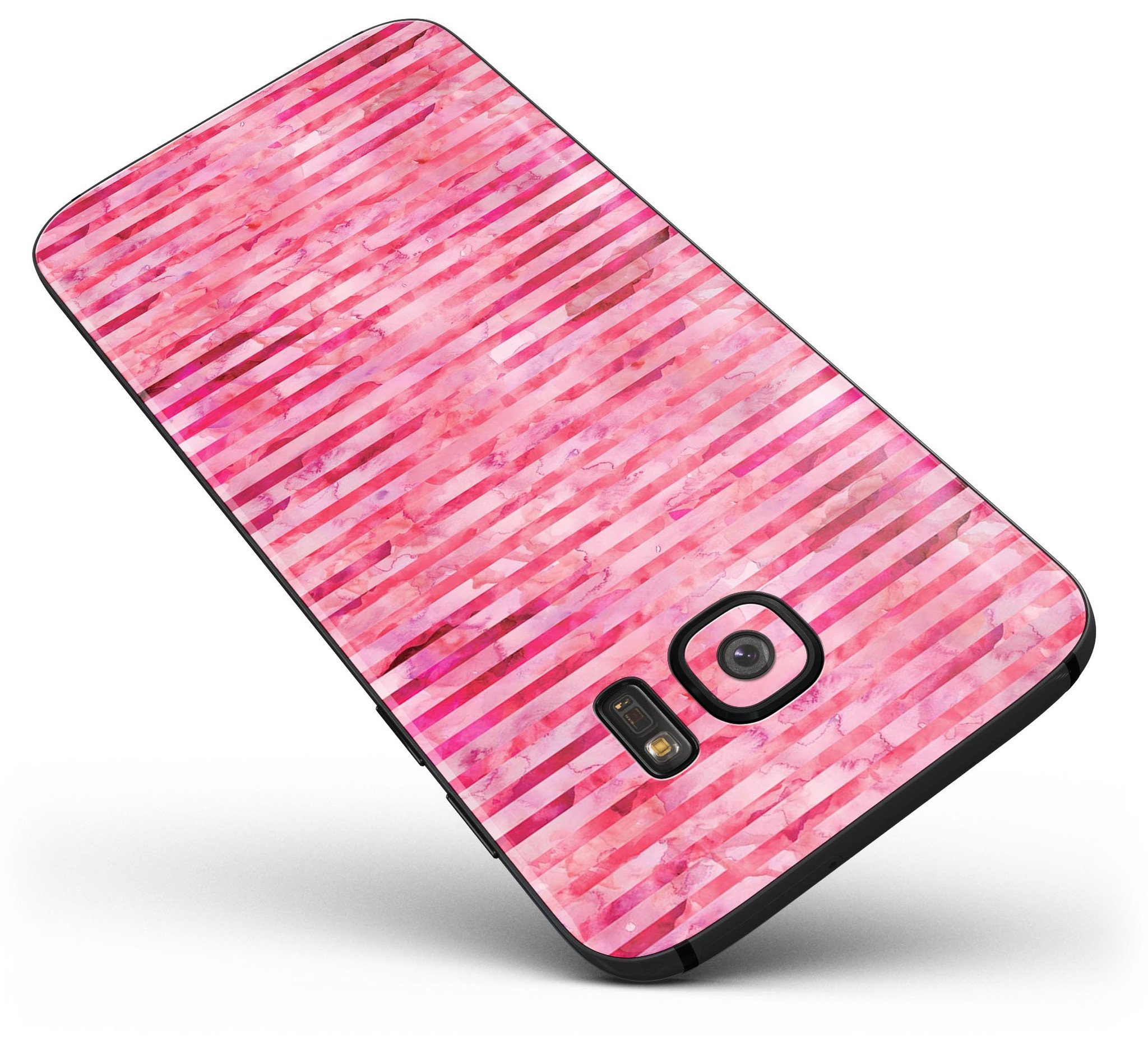 Pink Watercolor Stripes Full Body Skin-Kit for Samsung Galaxy S7, showcasing vibrant colors and precise fit.