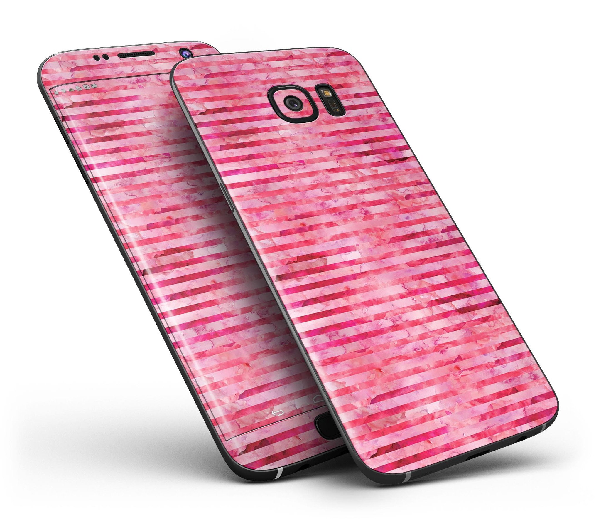 Pink Watercolor Stripes Full Body Skin-Kit for Samsung Galaxy S7, showcasing vibrant colors and precise fit.