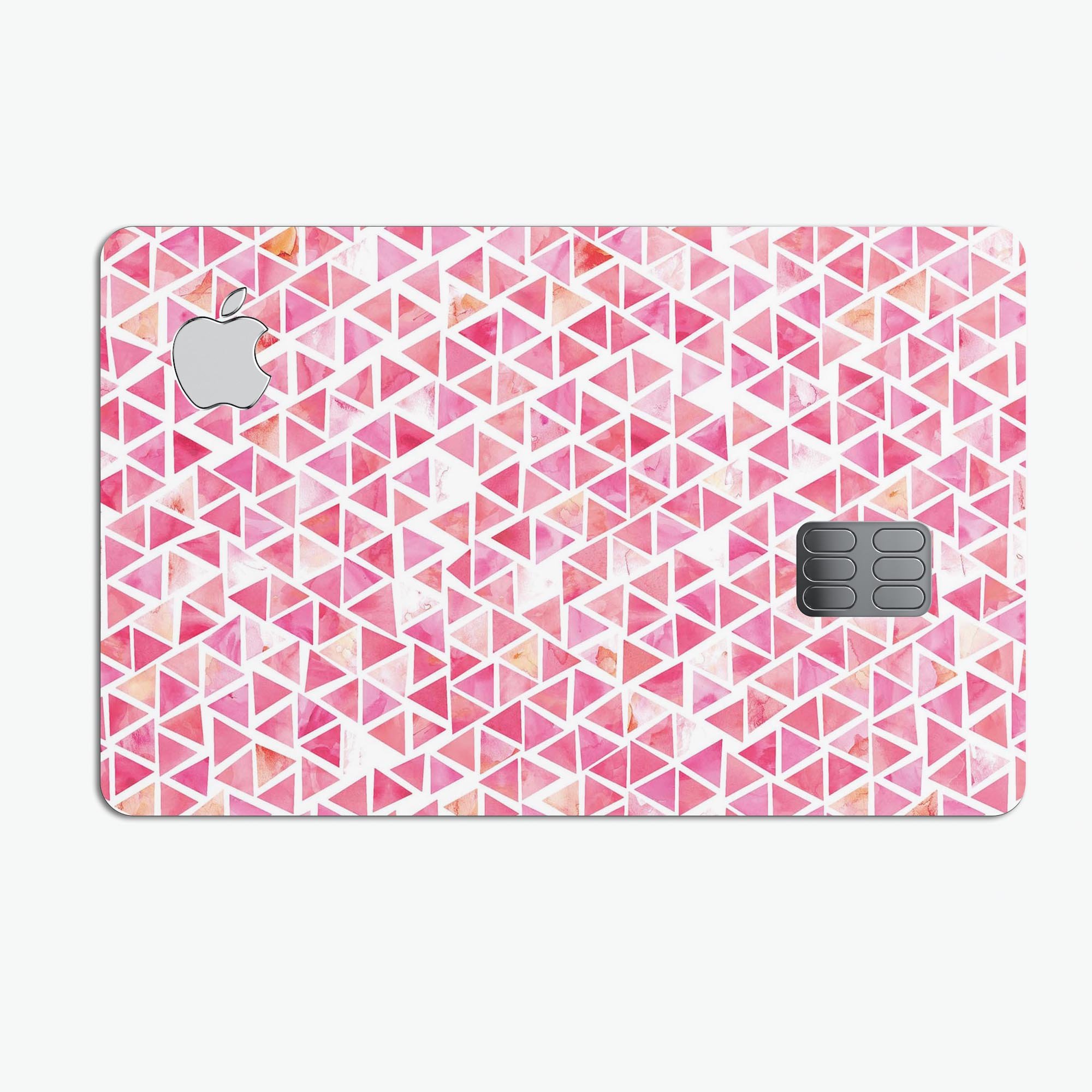 Pink Watercolor Triangle Pattern decal skin for Apple Card, showcasing vibrant colors and a stylish design.