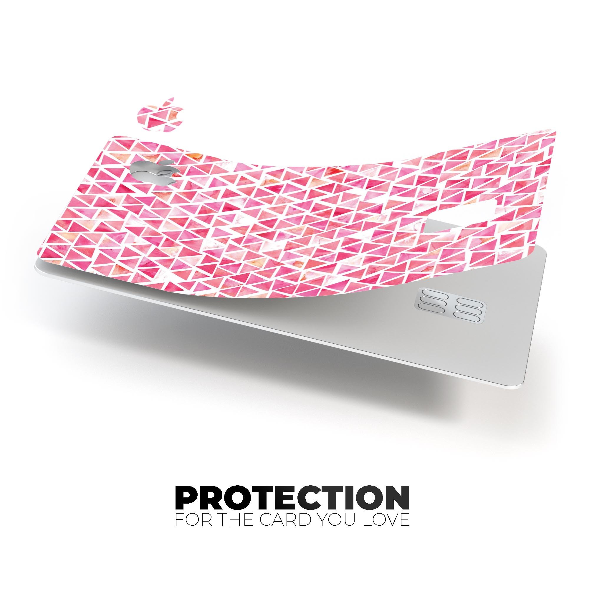 Pink Watercolor Triangle Pattern decal skin for Apple Card, showcasing vibrant colors and a stylish design.