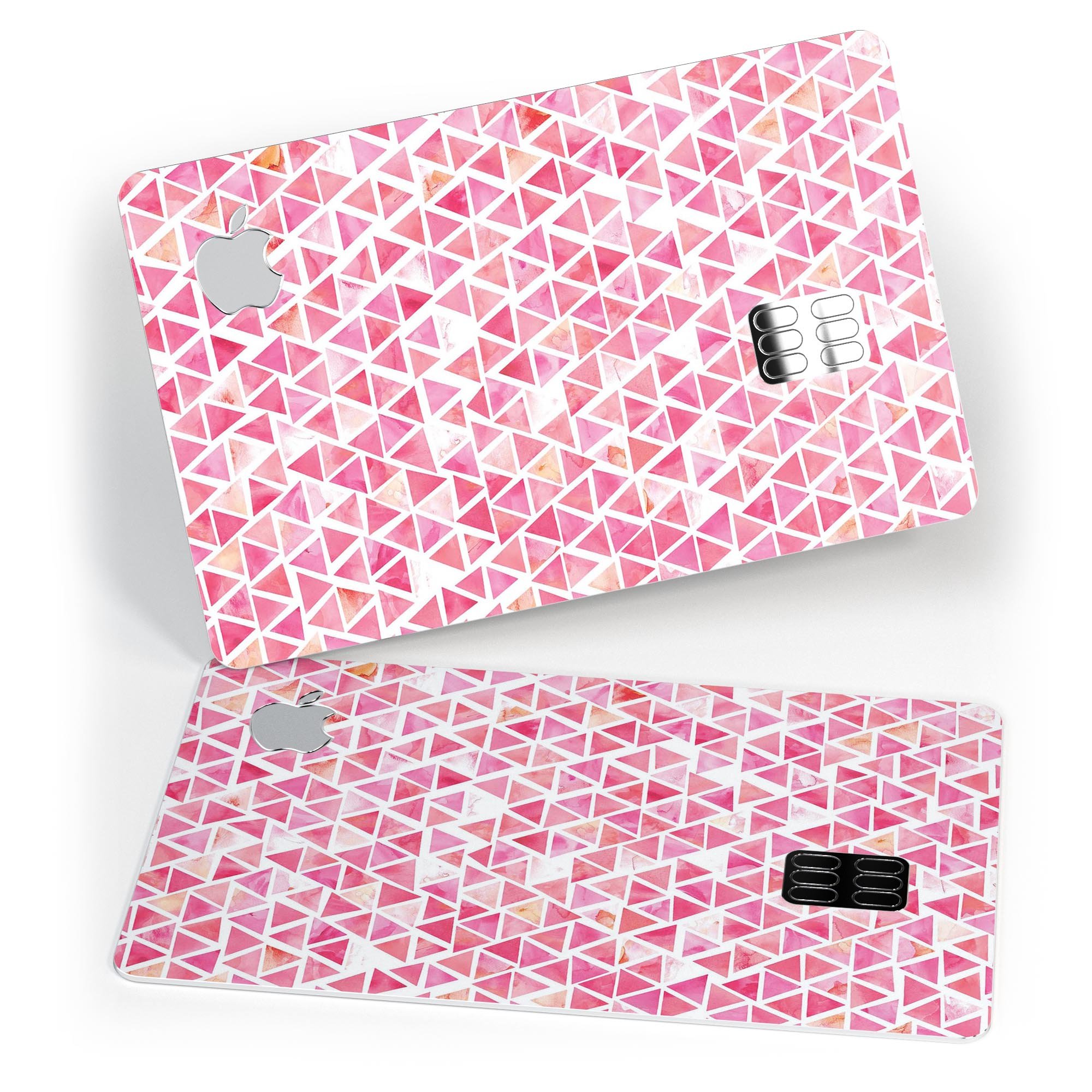 Pink Watercolor Triangle Pattern decal skin for Apple Card, showcasing vibrant colors and a stylish design.