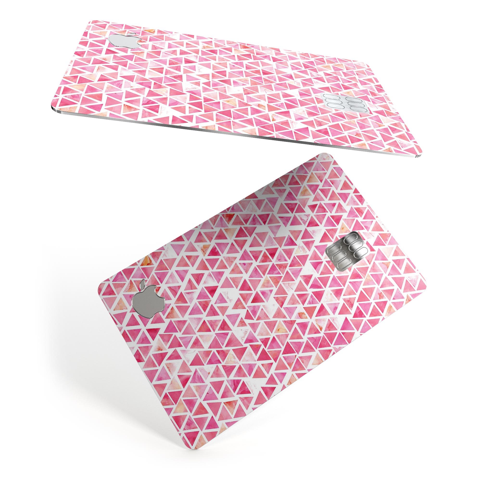 Pink Watercolor Triangle Pattern decal skin for Apple Card, showcasing vibrant colors and a stylish design.