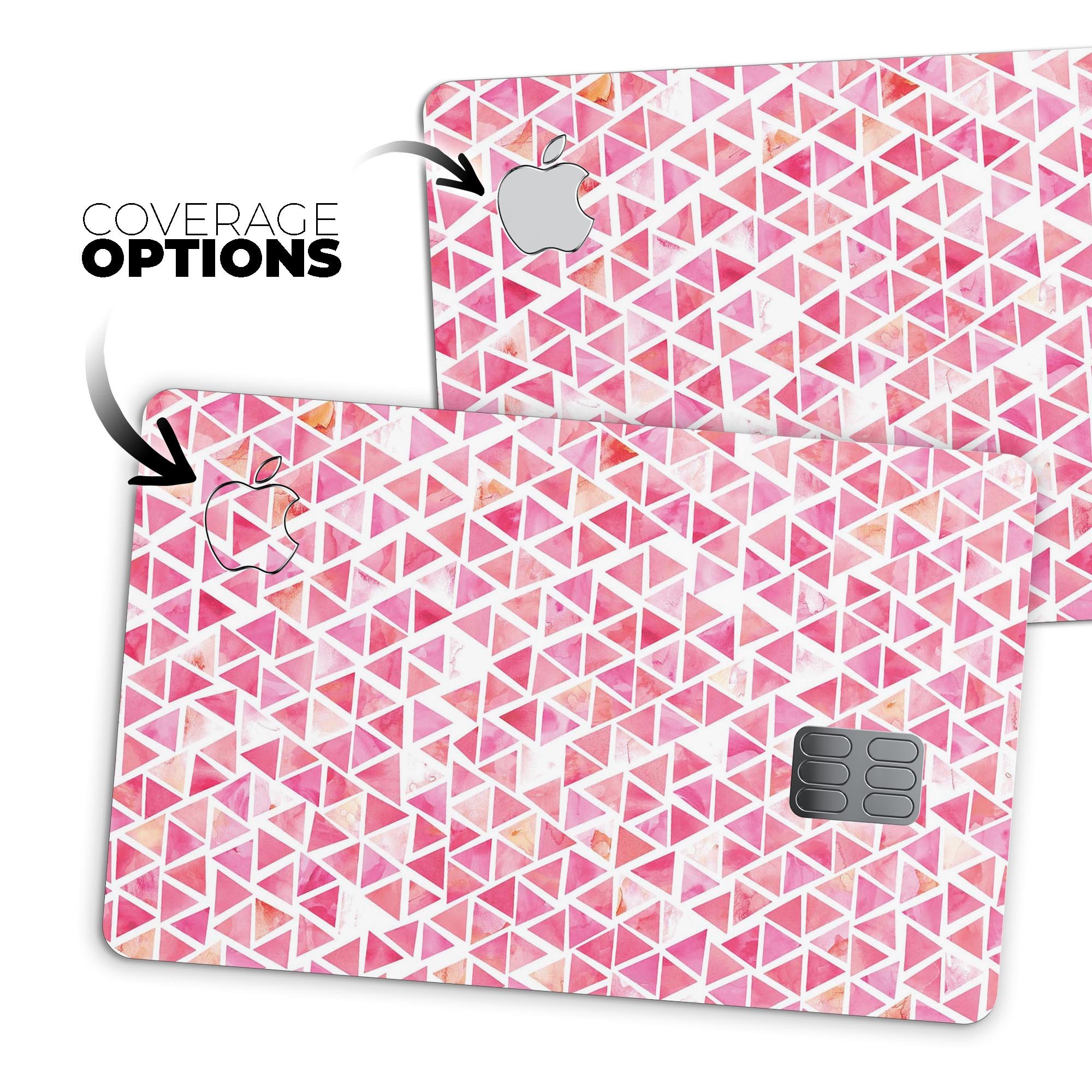 Pink Watercolor Triangle Pattern decal skin for Apple Card, showcasing vibrant colors and a stylish design.
